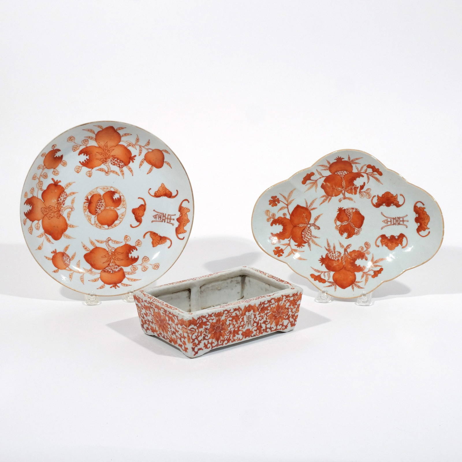 (3pc) CHINESE IRON RED PORCELAIN