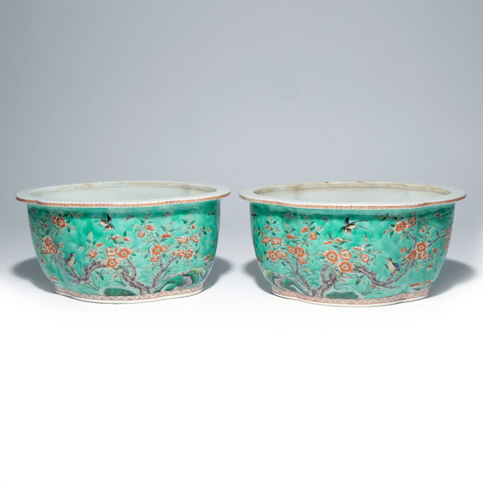 PAIR of CHINESE ENAMELED PORCELAIN JARDINIERES