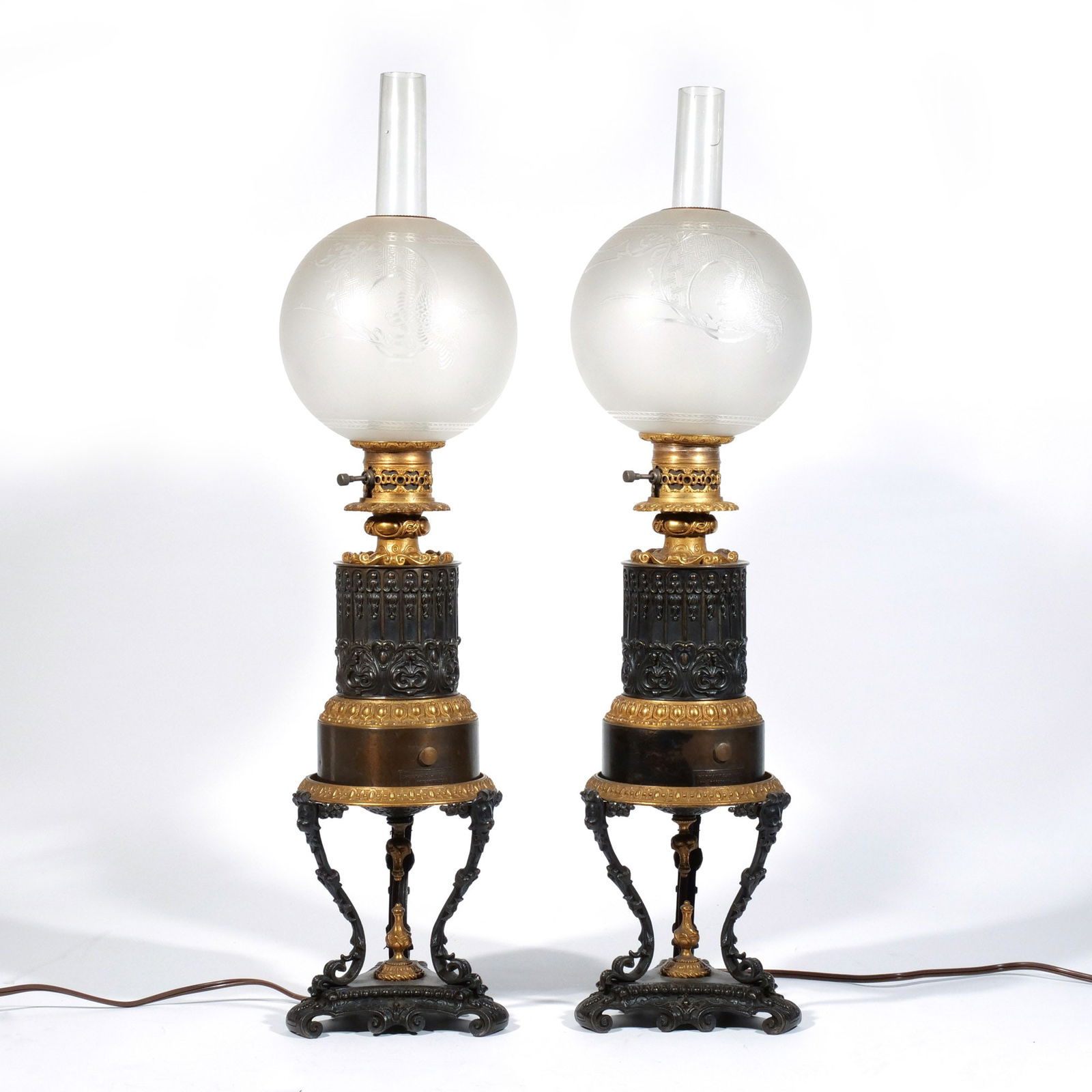 PAIR of FRENCH BRONZE OIL LAMPS (1 of 18)
