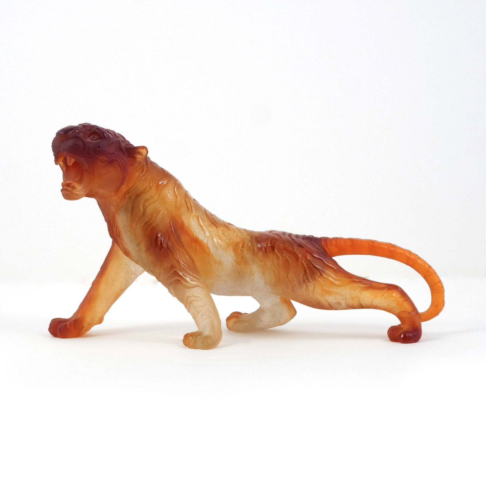 DAUM NANCY PATE DE VERRE GLASS TIGER: 'Tigre de Bengale', signed 'Daum France' and numbered 558 h. 6 w. 11 d. 3-1/4 in. Provenance: Private Collection, Bedford, NY [In Situ Item] This item will not be on display in our saleroom during our