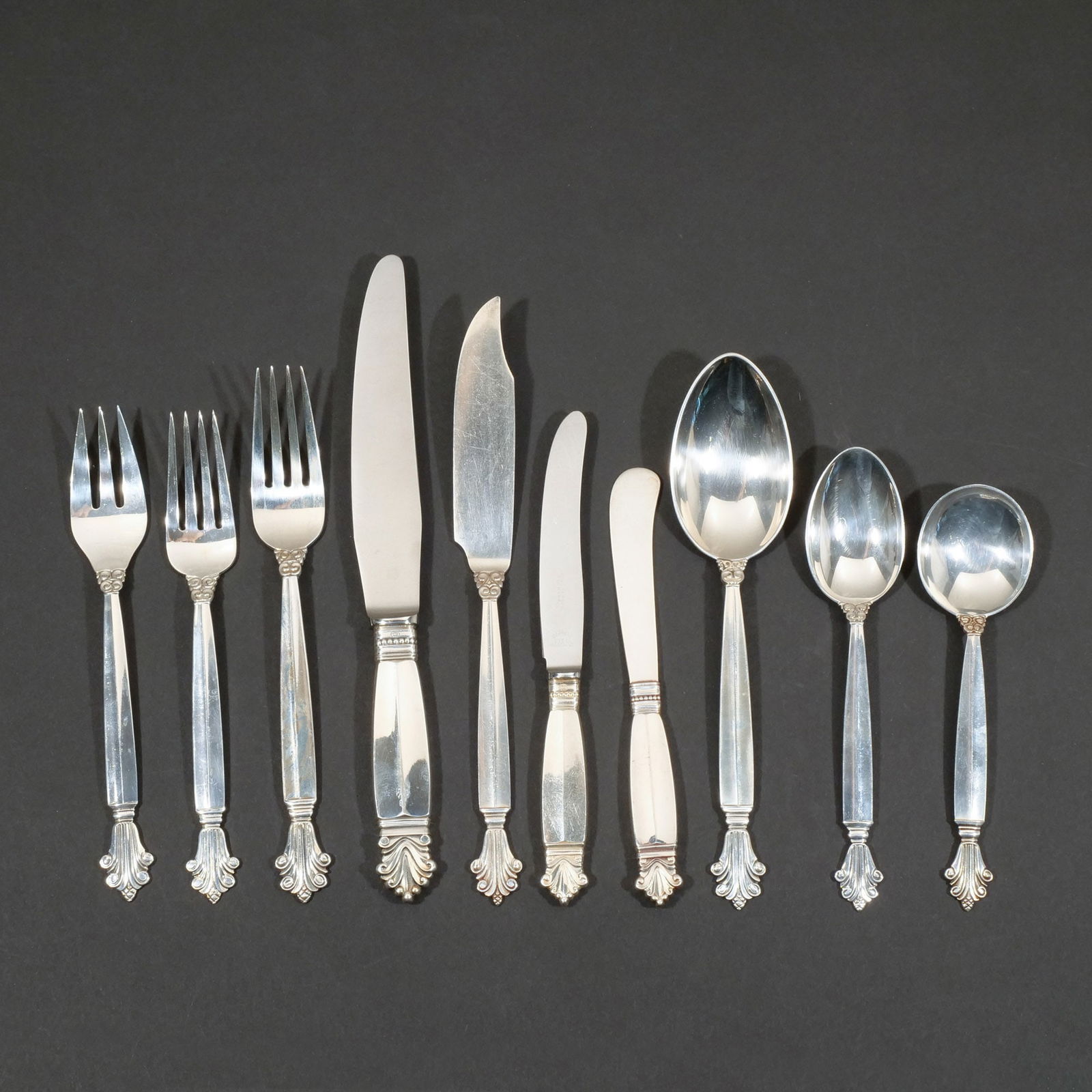 (110pc) GEORG JENSEN STERLING SILVER FLATWARE (1 of 11)