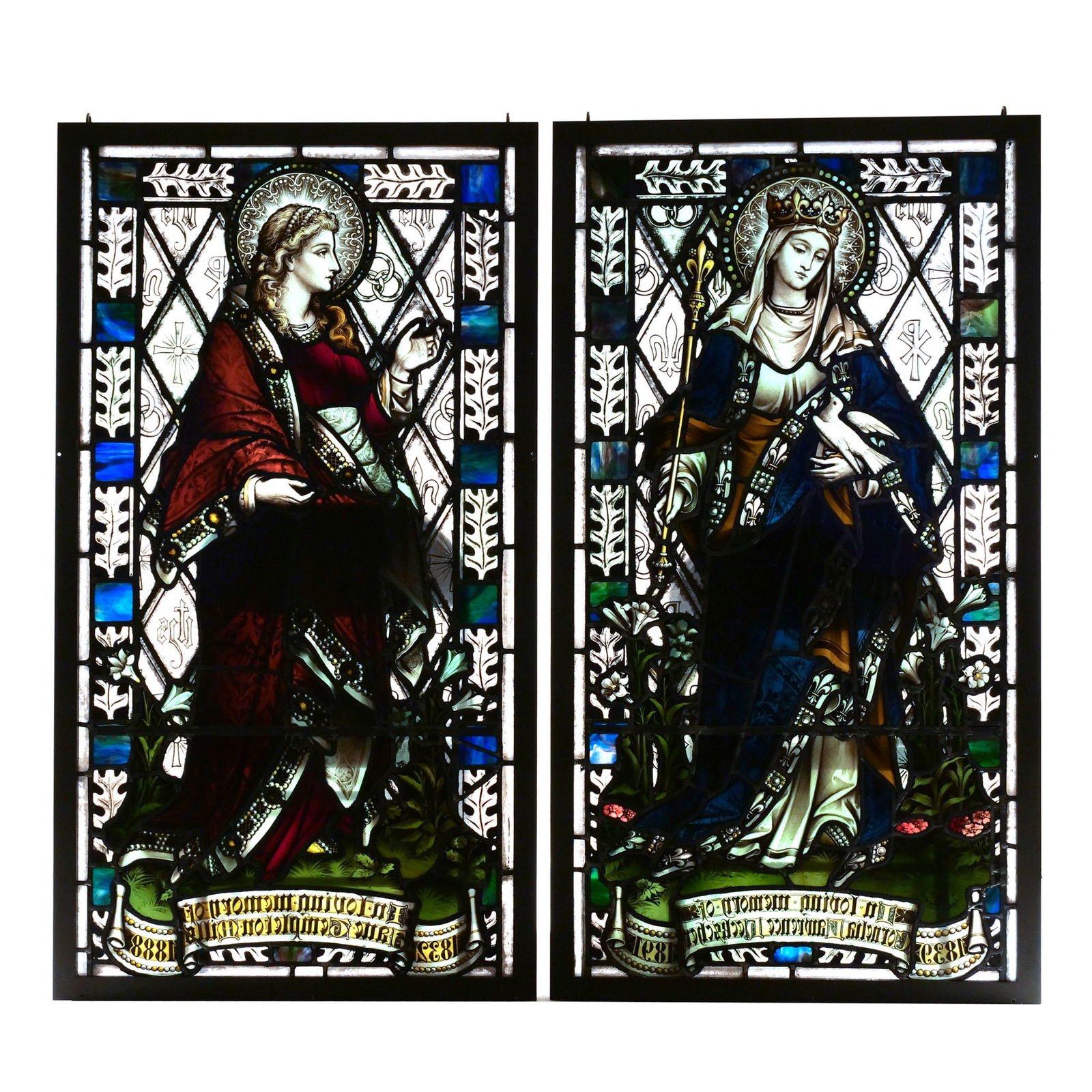 (2pc) RECTANGULAR STAINED GLASS WINDOWS (1 of 11)
