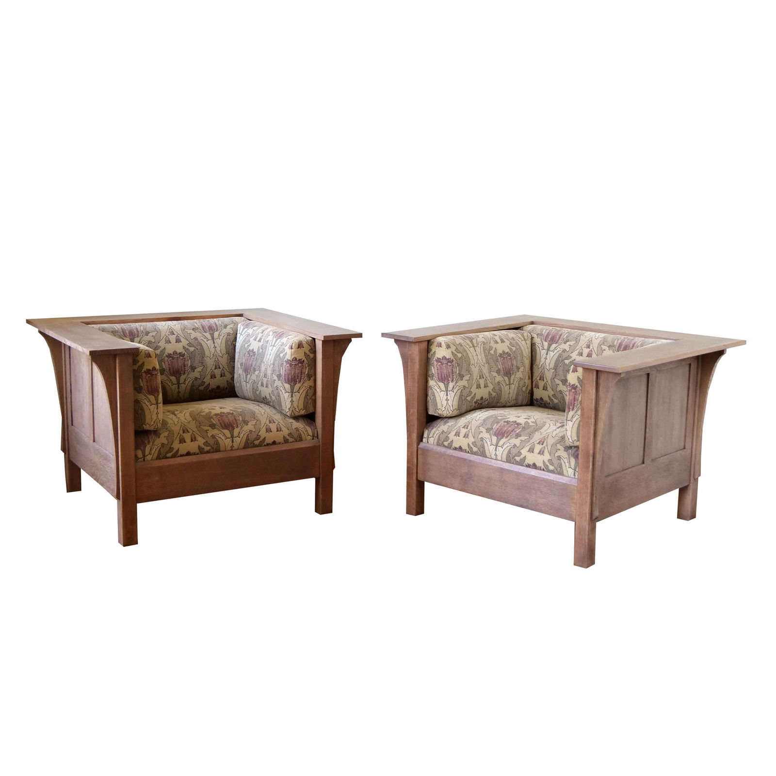 (2pc) PAIR STICKLEY OAK PRAIRIE ARMCHAIRS (1 of 10)