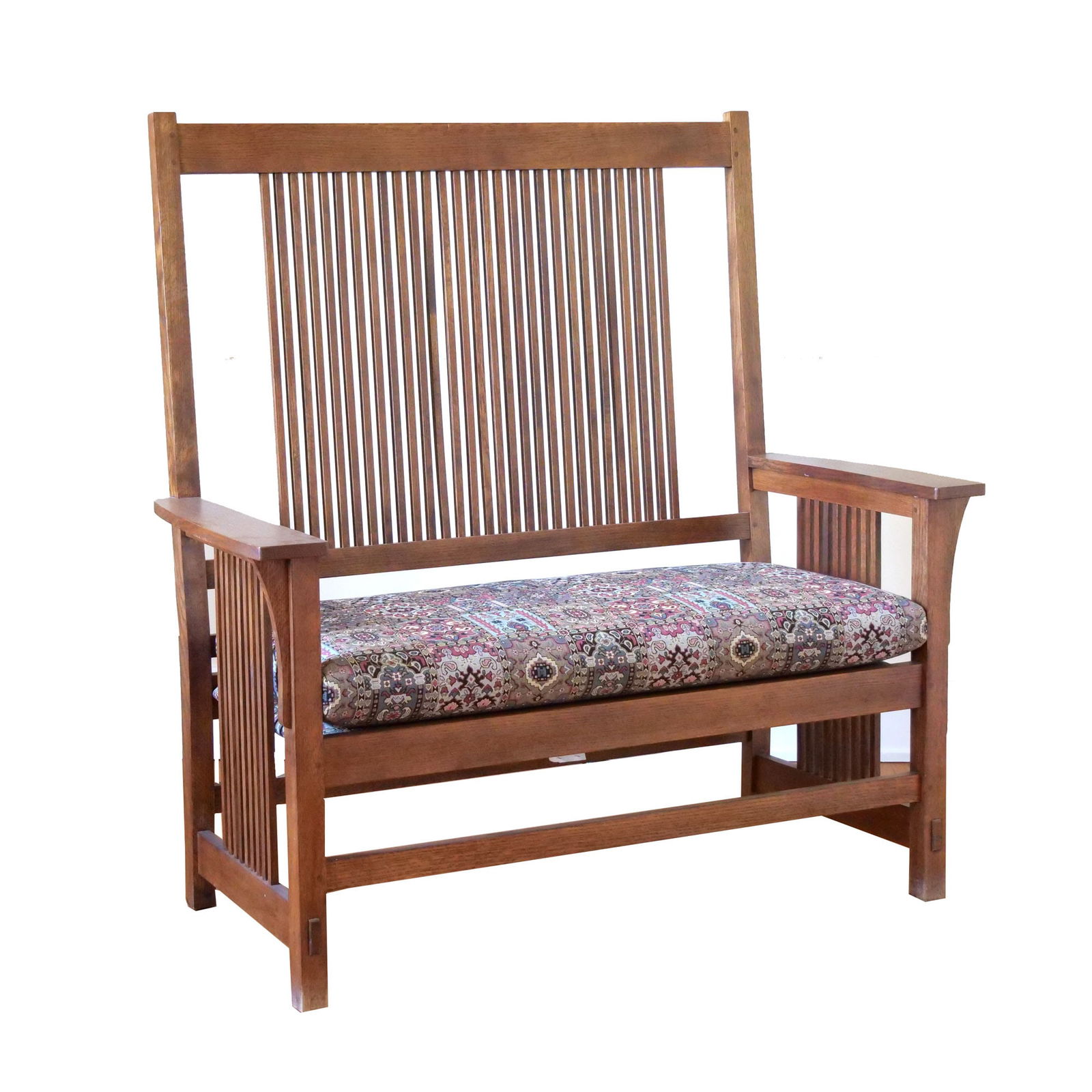 (2pc) STICKLEY OAK PRAIRIE SPINDLE SETTEE & CENTER TABLE (1 of 12)