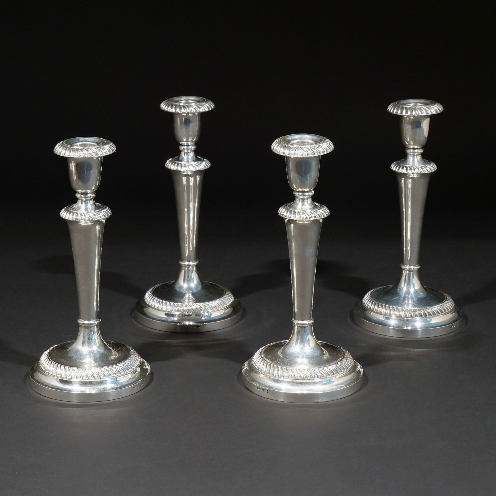 (4pc) PAMPALONI "800" SILVER CANDLESTICKS: Italy, mid 20th century, Pampaloni Ermindo di Pampaloni Franco, Florence, marked '.800' and '176f' within a lozenge, 41 ozt h. 9 in. Provenance: A prominent New Canaan, CT estate