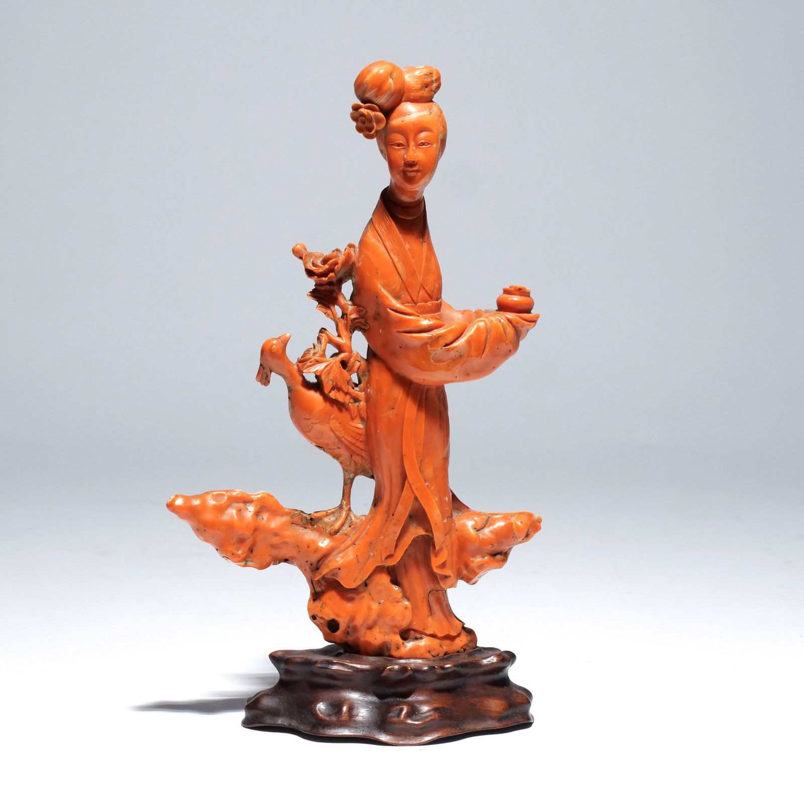 CHINESE CARVED SALMON-RED CORAL GUANYIN (1 of 15)
