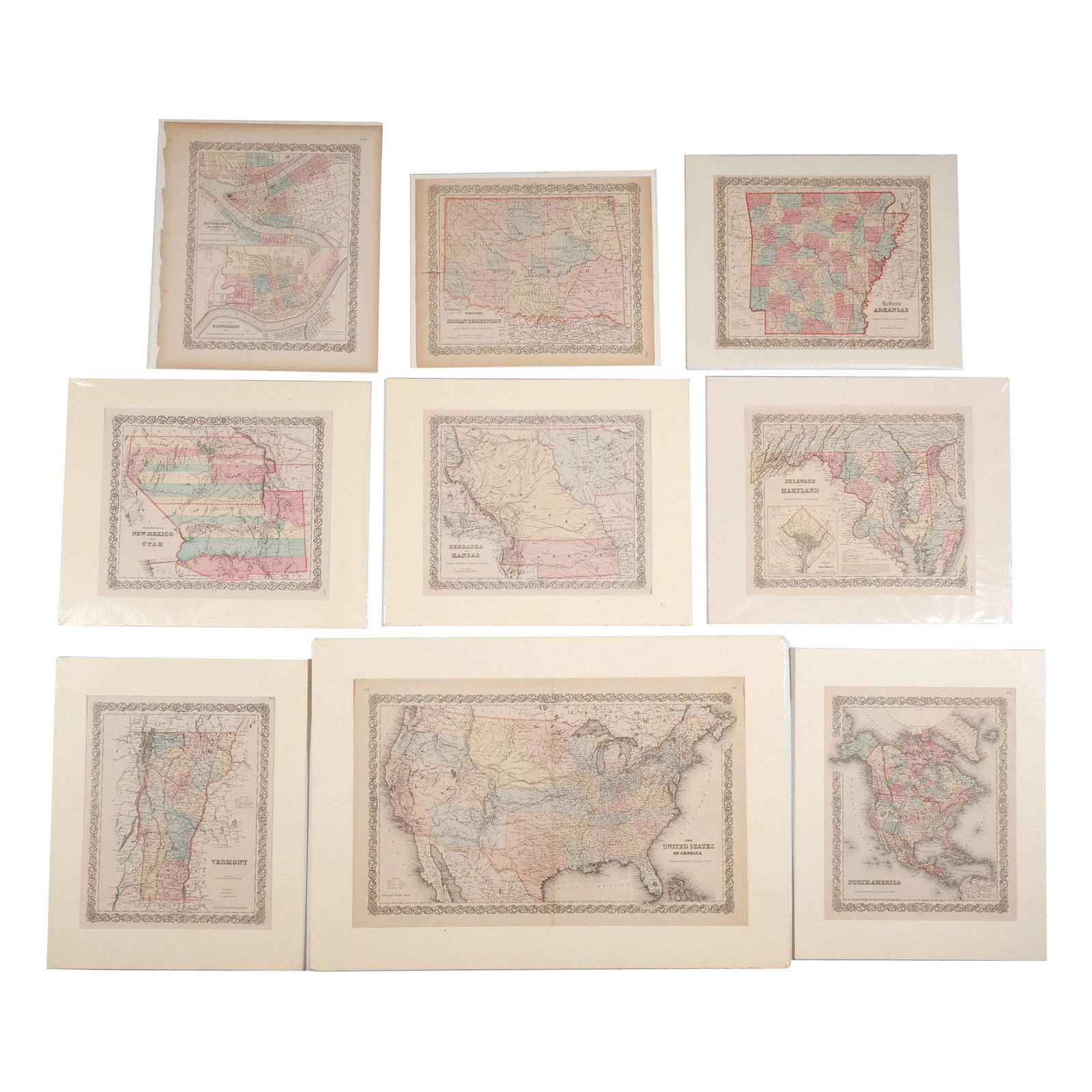 (9pc) MAPS from COLTON'S ATLAS, 1855 (1 of 10)