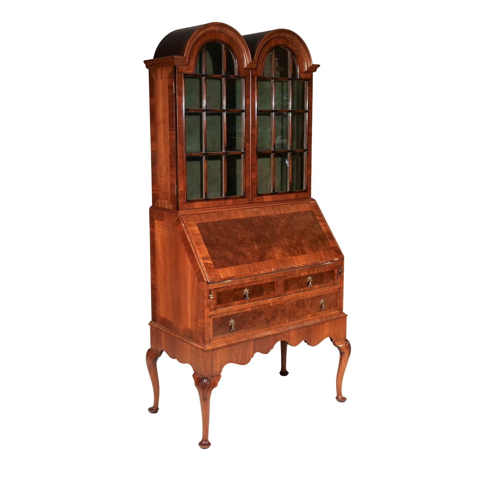 QUEEN ANNE-STYLE BURLWOOD BUREAU BOOKCASE (1 of 9)