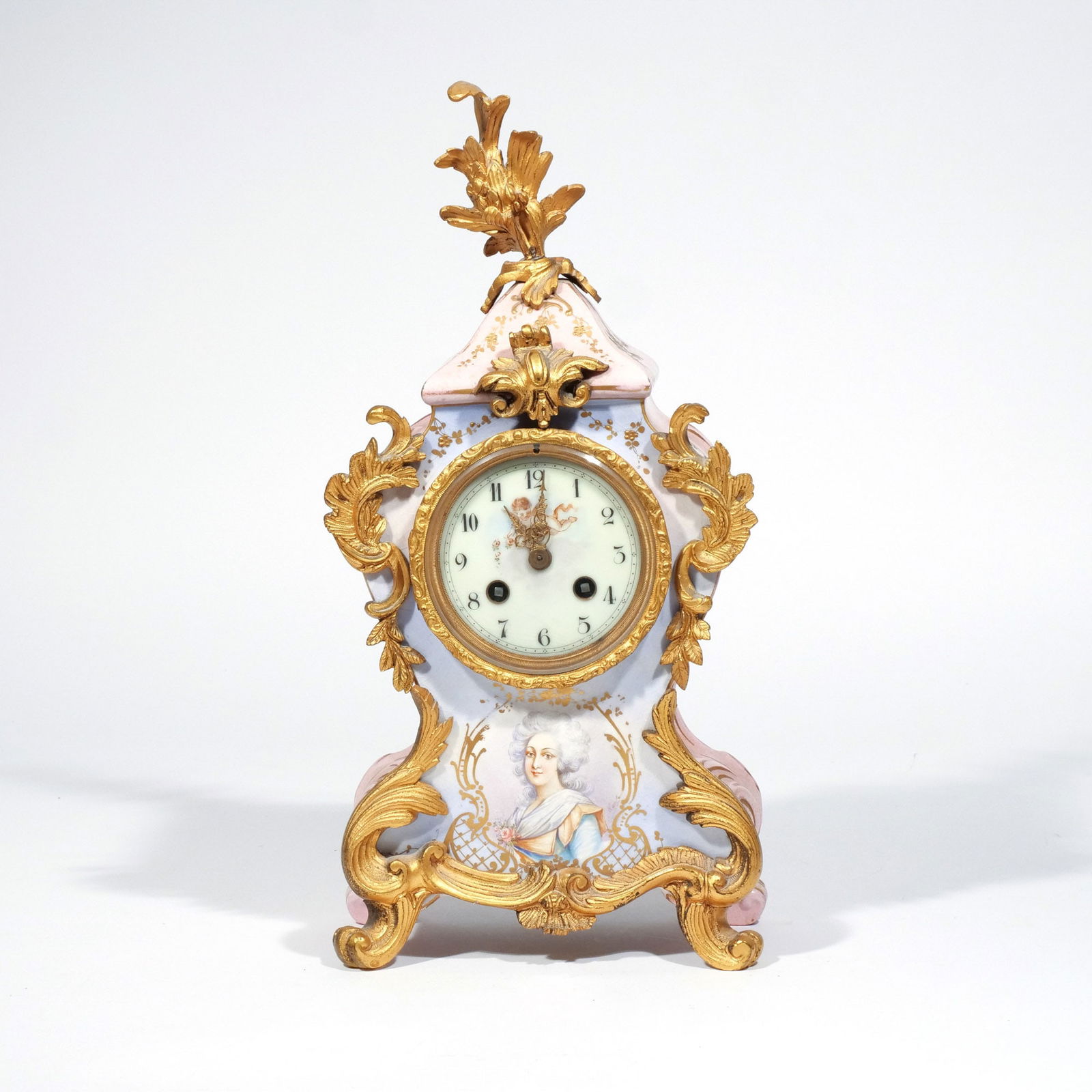 FRENCH PORCELAIN & ORMOLU SHELF CLOCK (1 of 9)