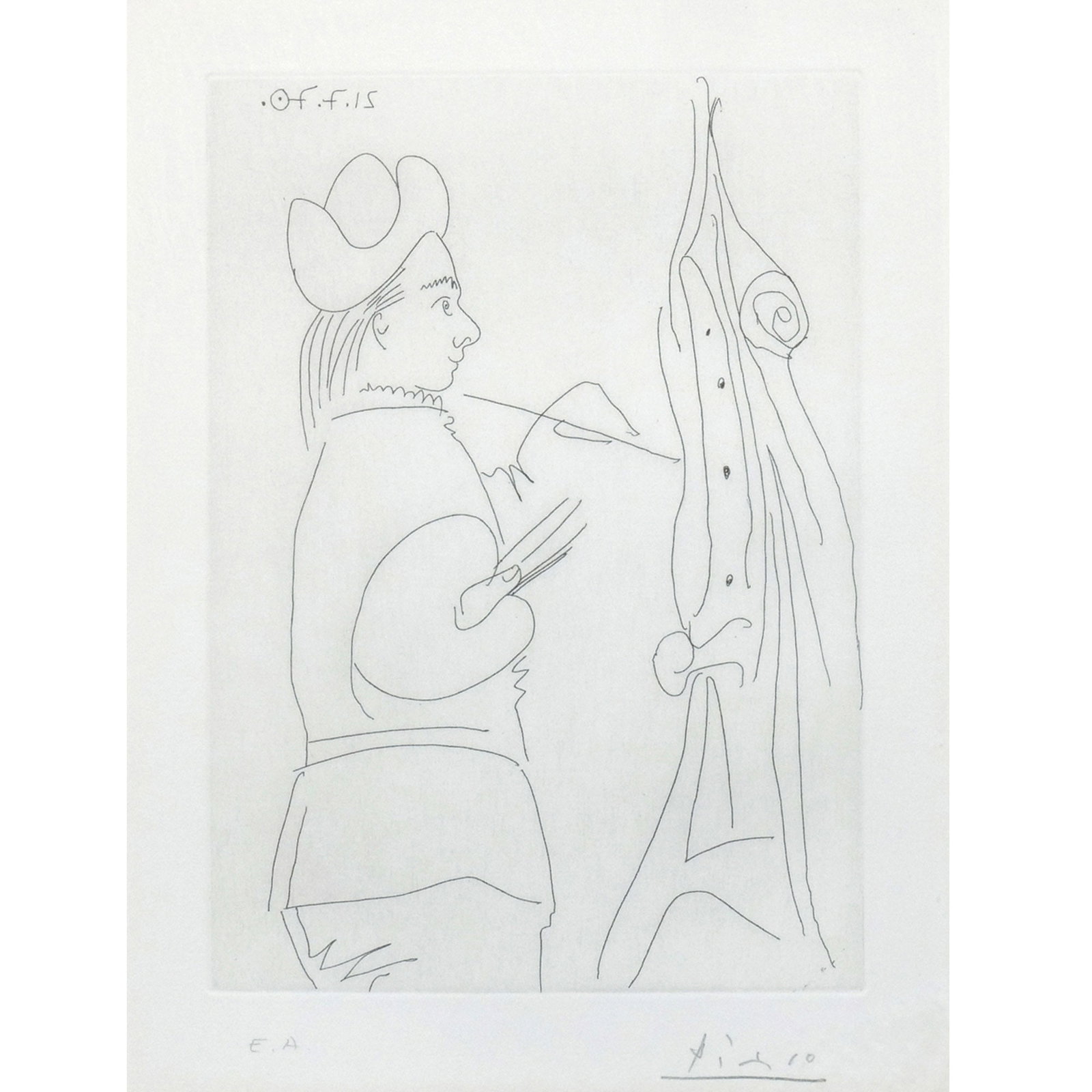 PABLO PICASSO (Spanish, 1881-1973): 'Jeune Peintre a son chevalet', 1970 Etching h. 8 w. 5-3/4 in. (plate) Artist's proof, signed and numbered in pencil, lower margin, on wove paper, from Le Gout du Bonheur, 1970 Provenance: Descent thr