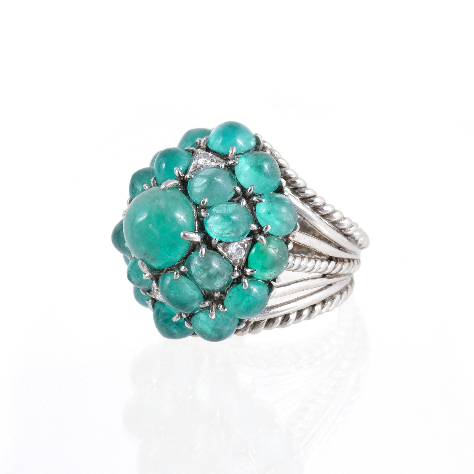 EMERALD CABOCHON CLUSTER RING - 4