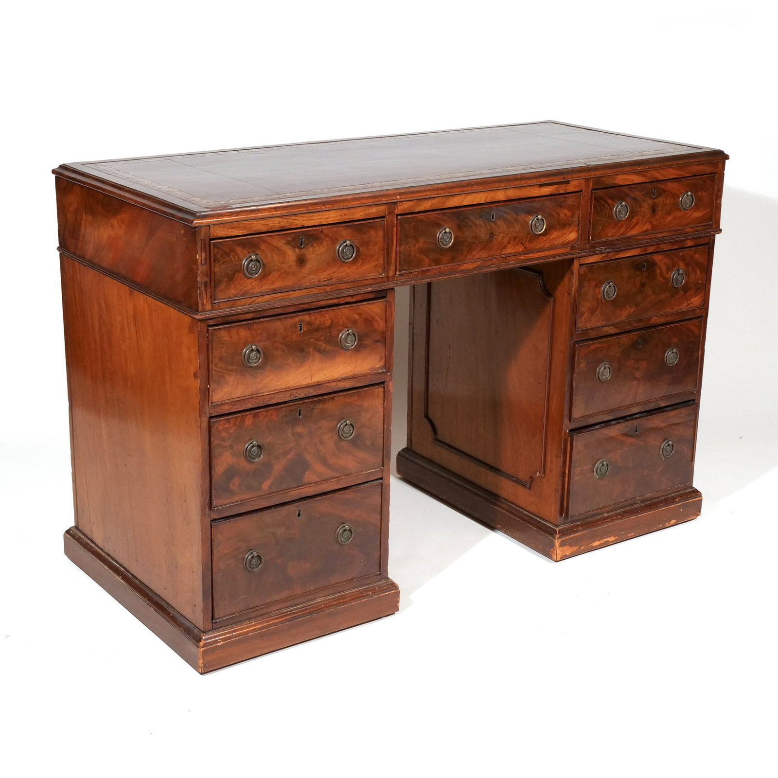 GEORGIAN III FLAME MAHOGANY KNEEHOLE DESK (1 of 14)