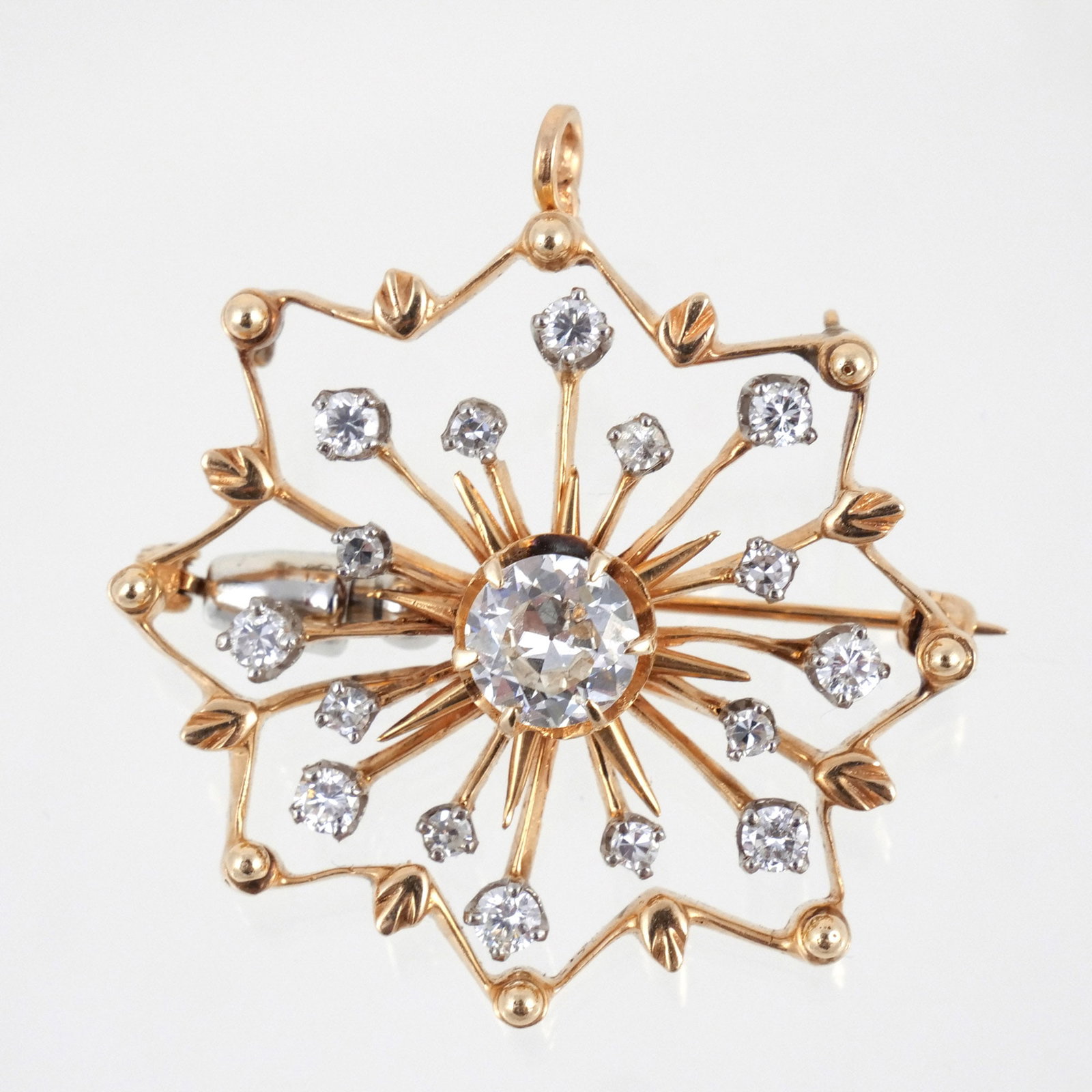 14K GOLD AND DIAMOND STARBURST PENDANT/BROOCH (1 of 5)