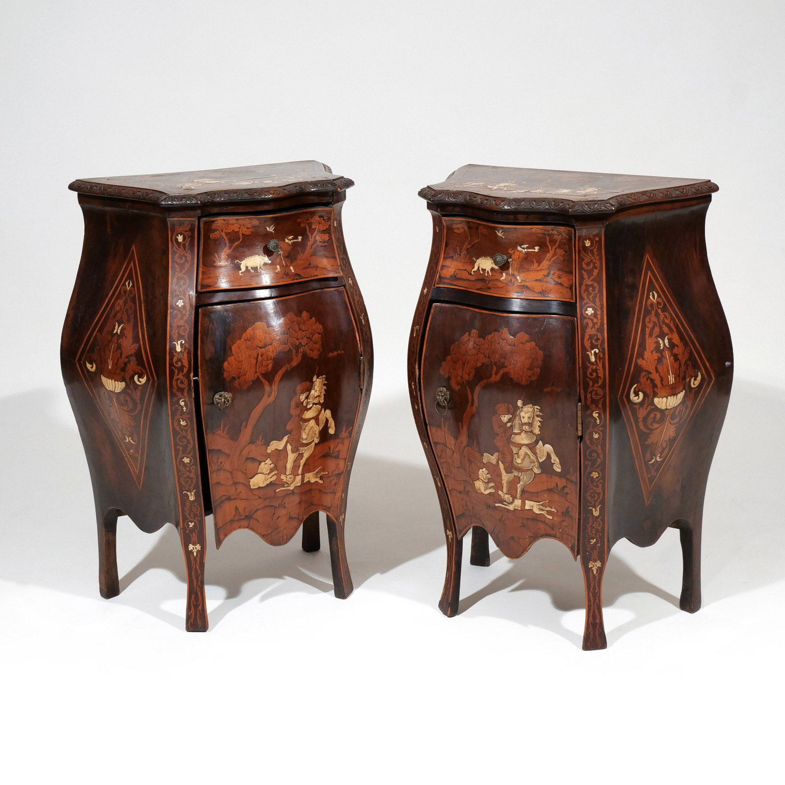PAIR ITALIAN LOMBARD MARQUETRY BOMBE COMMODES (1 of 19)