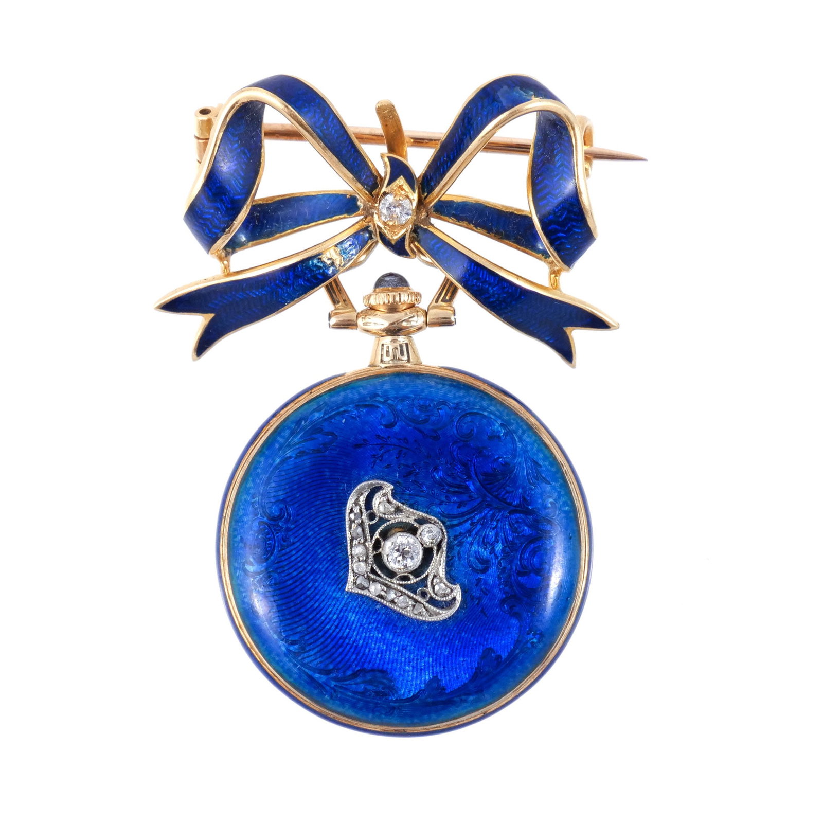 14K GOLD, DIAMOND, AND ENAMEL LADY'S LAPEL WATCH (1 of 9)
