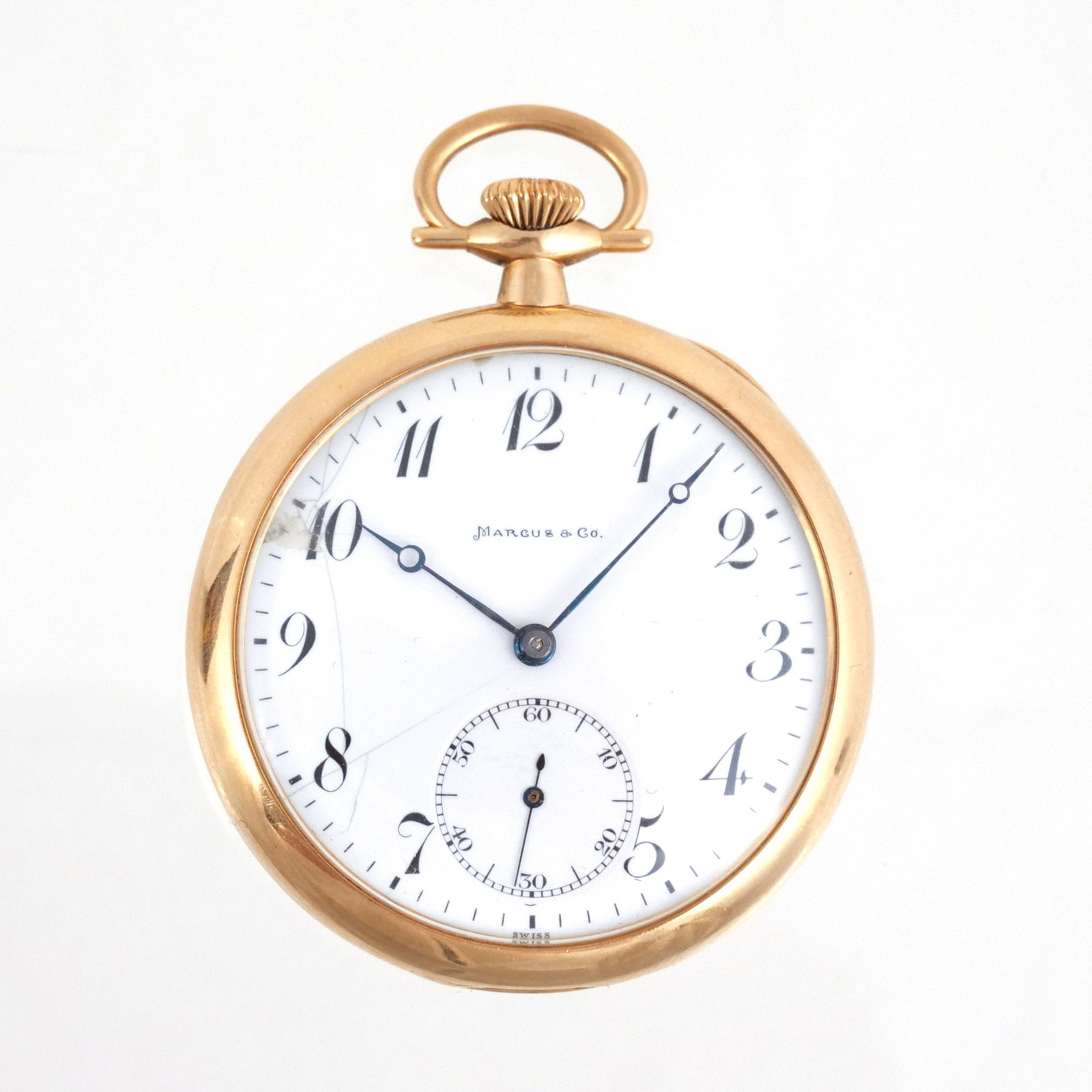 MARCUS & CO. 14K GOLD OPEN FACE POCKET WATCH (1 of 6)