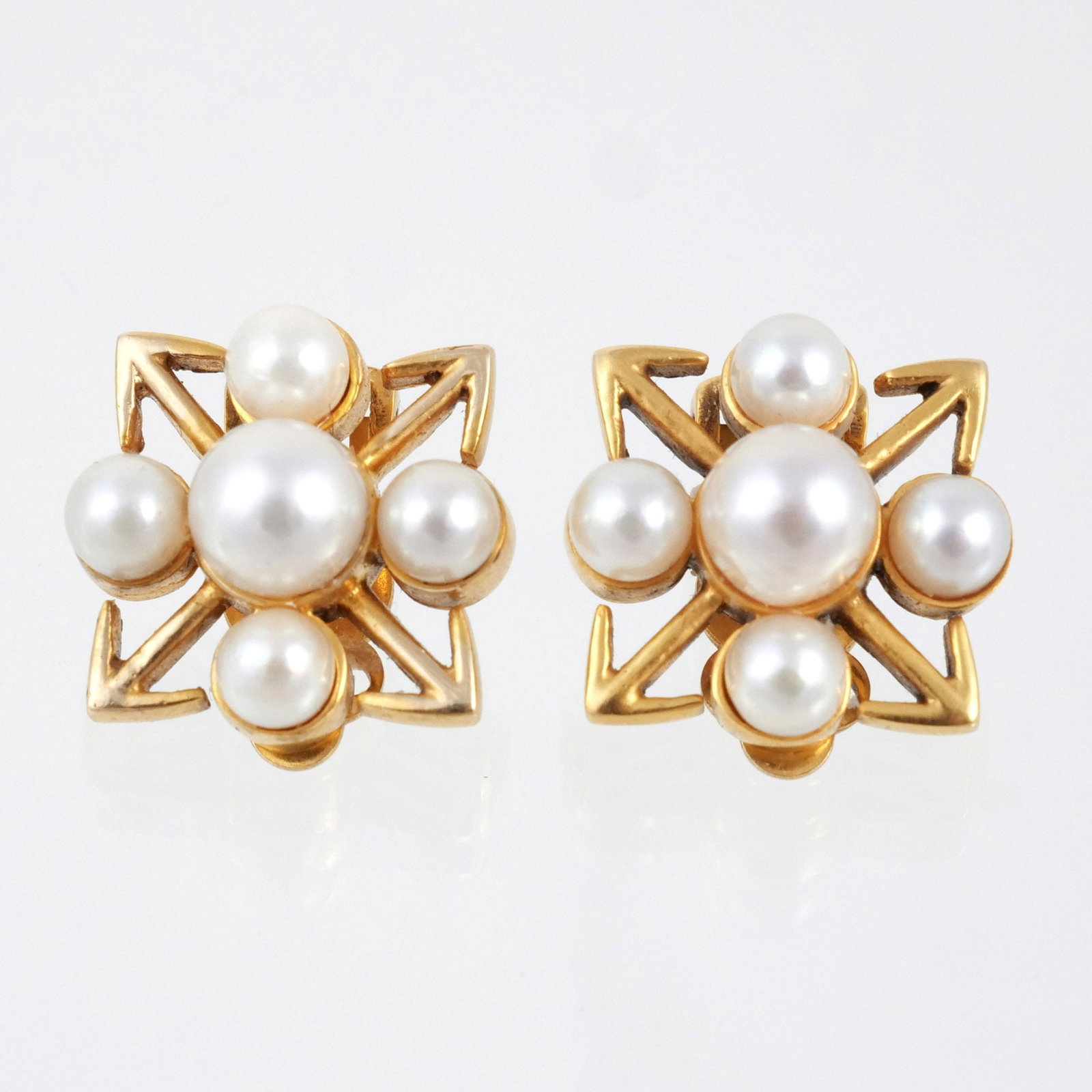 PAIR of 14K GOLD AND PEARL CLIP EARRINGS (1 of 5)