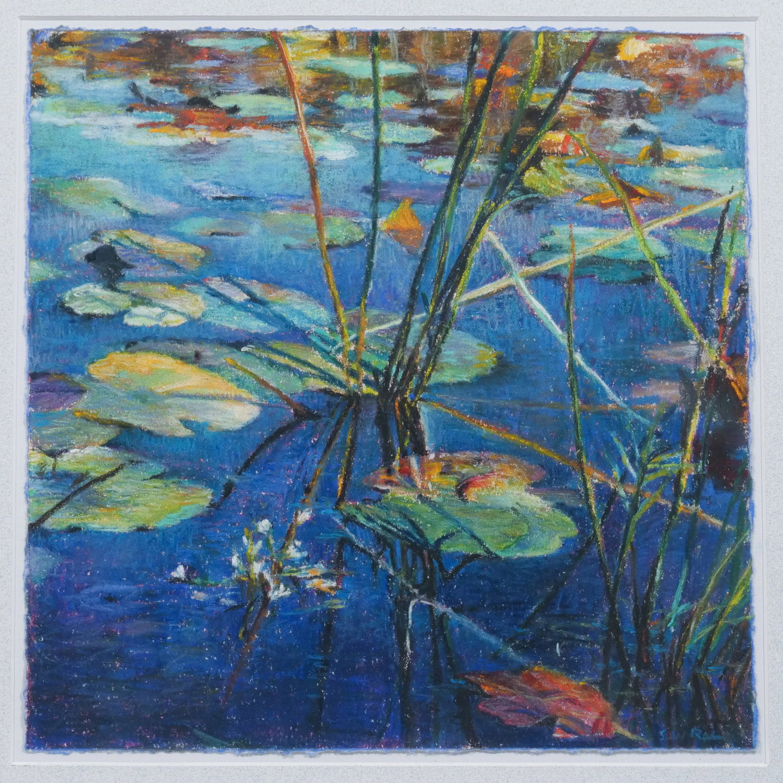 SHERRE WILSON-LILJEGREN (Nantucket, 20th century): Gibbs Pond IV Pastel on paper h. 10 w. 10 in. (aka) Sherre Wilson Rae, signed lower right, framed overall: 17 x 16-1/4 in. (framed) Provenance: The Main Street Gallery, Nantucket, Mass (label on verso