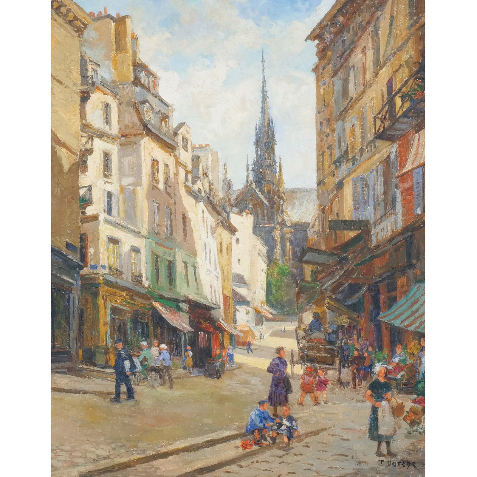 CHARLOTTE THERESE DARCHE (French-Amer.,1892-1976): 'Rue du Haute Pave, Paris' Oil on board h. 20 w. 16 in. Signed lower right, identified on framing paper verso, framed overall: 25 x 21 in. (frame) Provenance: Consigned by nonprofit organization