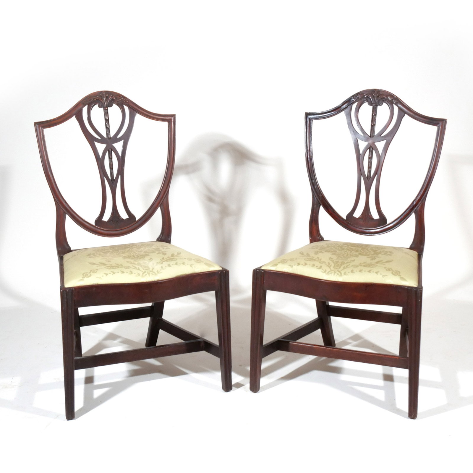 PAIR of HEPPLEWHITE SHIELD-BACK SIDE CHAIRS: New York or New England, C. 1810, seat height 17-1/2 in. h. 39 w. 22 d. 19 in. Provenance: A North Salem, NY estate [In Situ Item] This item will not be on display in our saleroom during the preview p