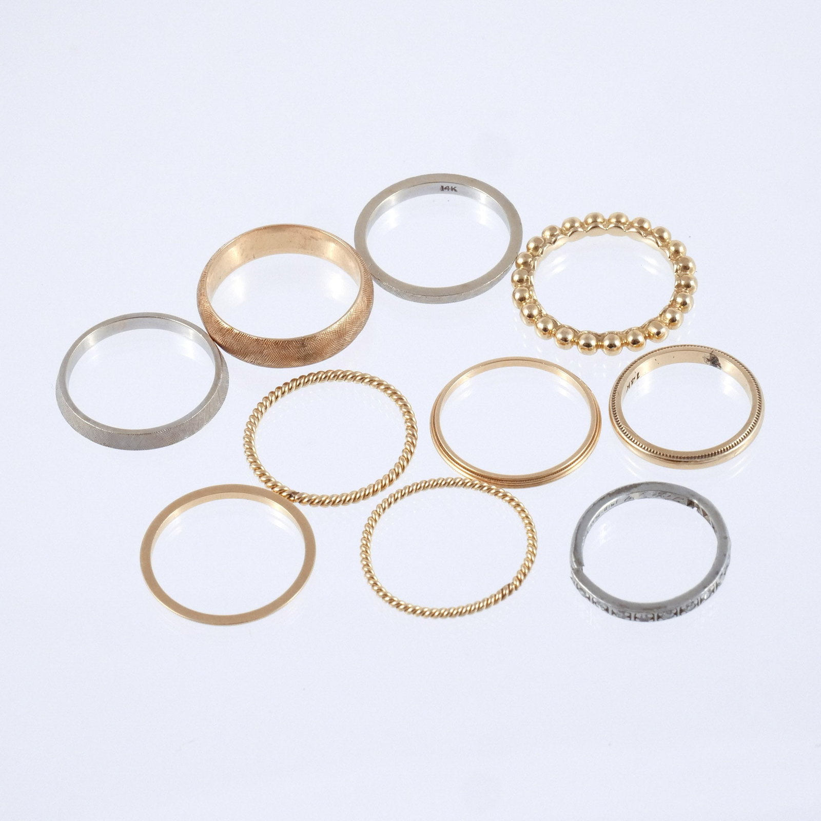 (10pc) 14K GOLD AND PLATINUM BANDS (1 of 8)