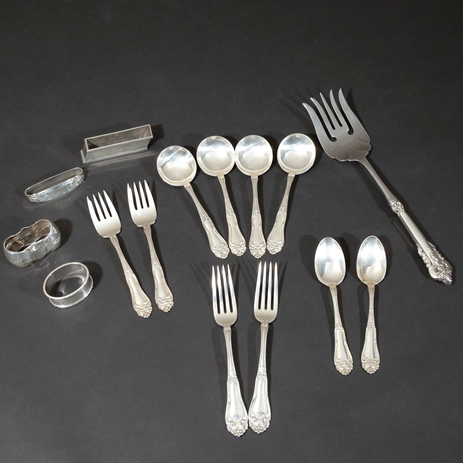 (15pc) MISC. STERLING FLATWARE & NAPKIN RINGS (1 of 13)