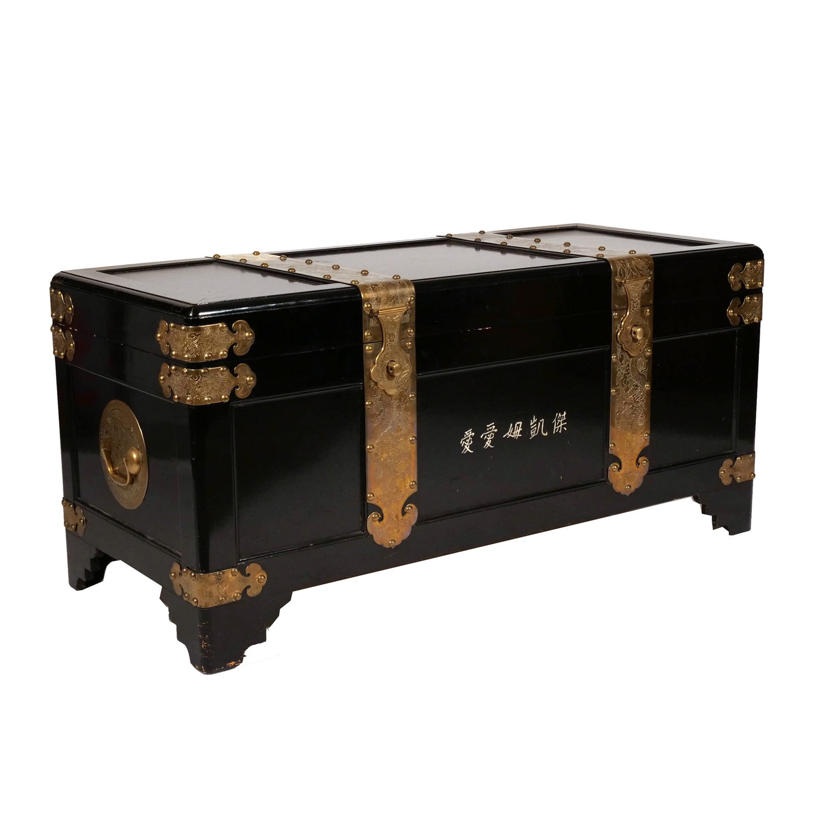 ASIAN BLACK LACQUERED DOWRY CHEST, 20th C. (1 of 15)