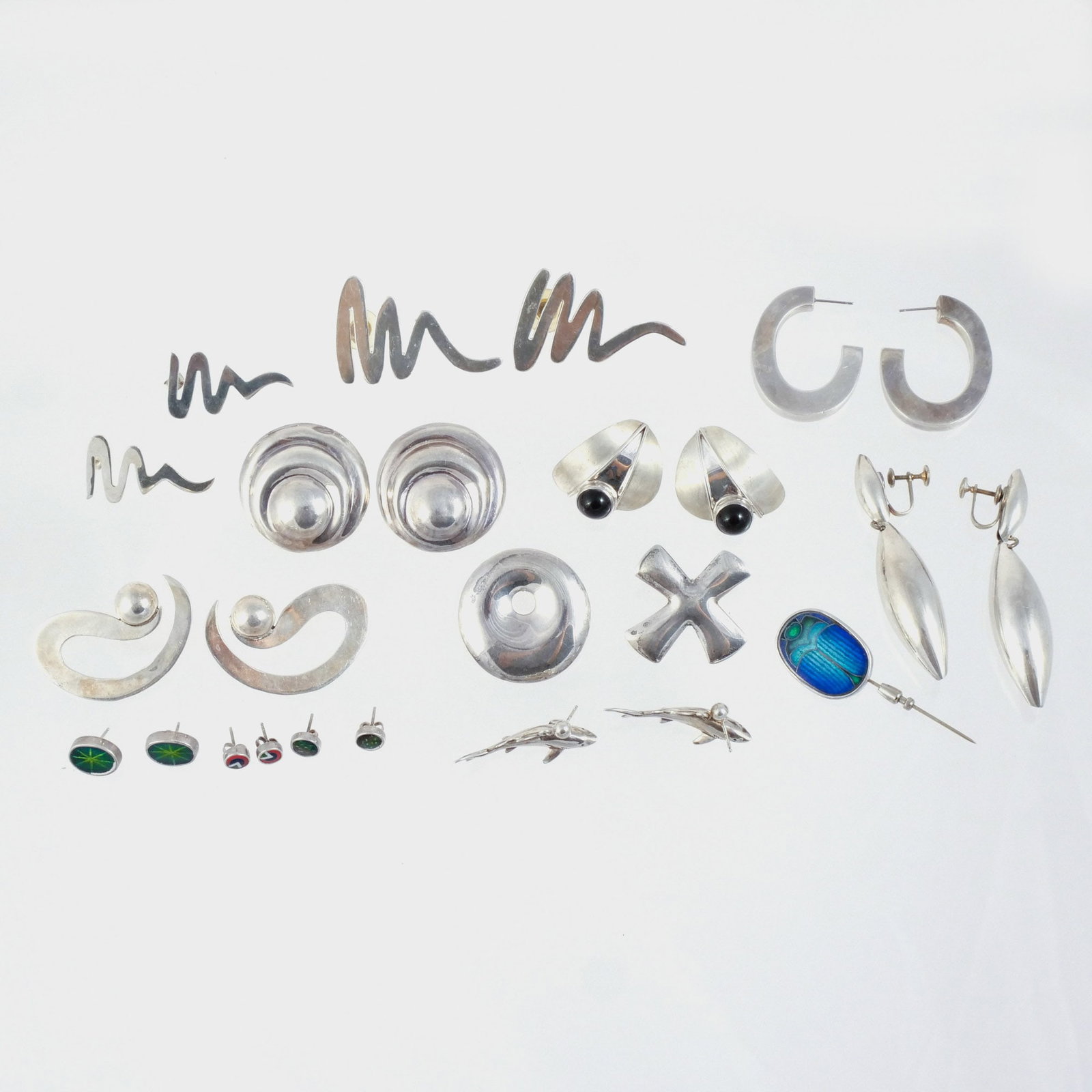 (25pc) MISC. STERLING SILVER EARRINGS AND PIN (1 of 9)