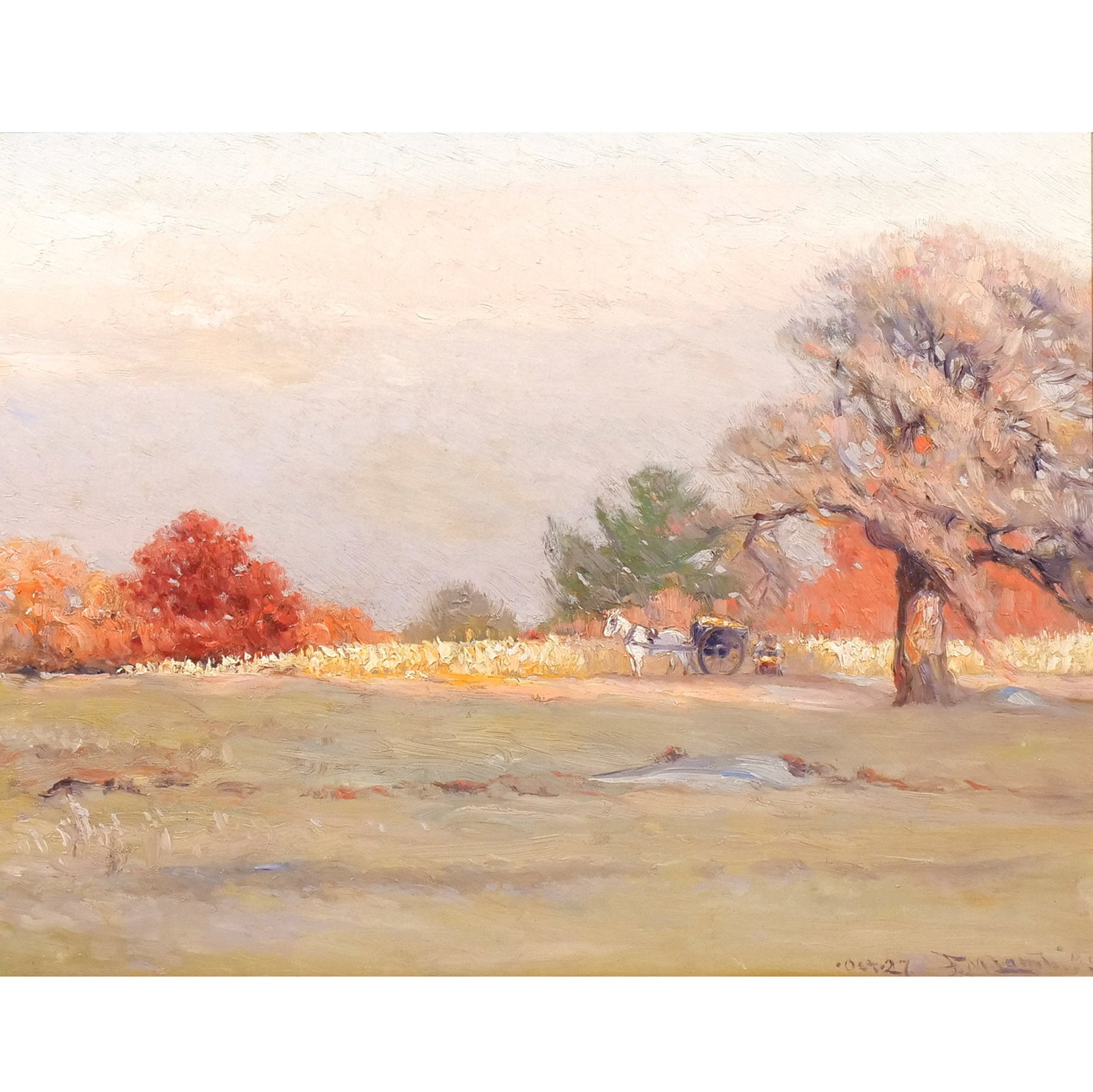 FREDERICK MORTIMER LAMB (American, 1861-1936): Summery Landscape Oil on canvas h. 14 w. 18 in. Signed and dated Oct. '27 lower right overall: 17-1/2 x 21-1/2 in. (framed) Provenance: Descent through a prominent Greenwich, CT doctor's estate
