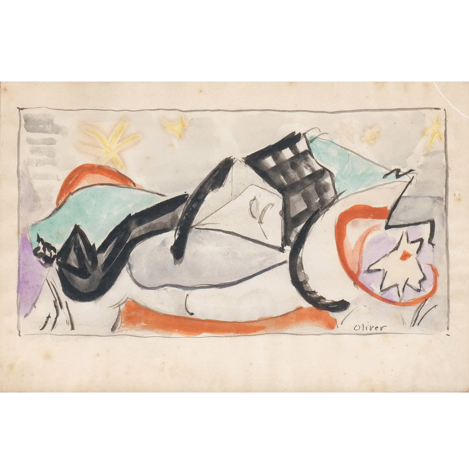 OLIVE RUTH HOLBERT CHAFFEE (Missouri, 1886-1980): Summer Morning, No. 22 Watercolor on paper h. 6-3/4 w. 10-1/4 in. (sheet) Signed 'Oliver' (sic) lower right, attribution on verso overall: 7-3/4 x 11-1/4 in. (framed) Provenance: The estate of noted
