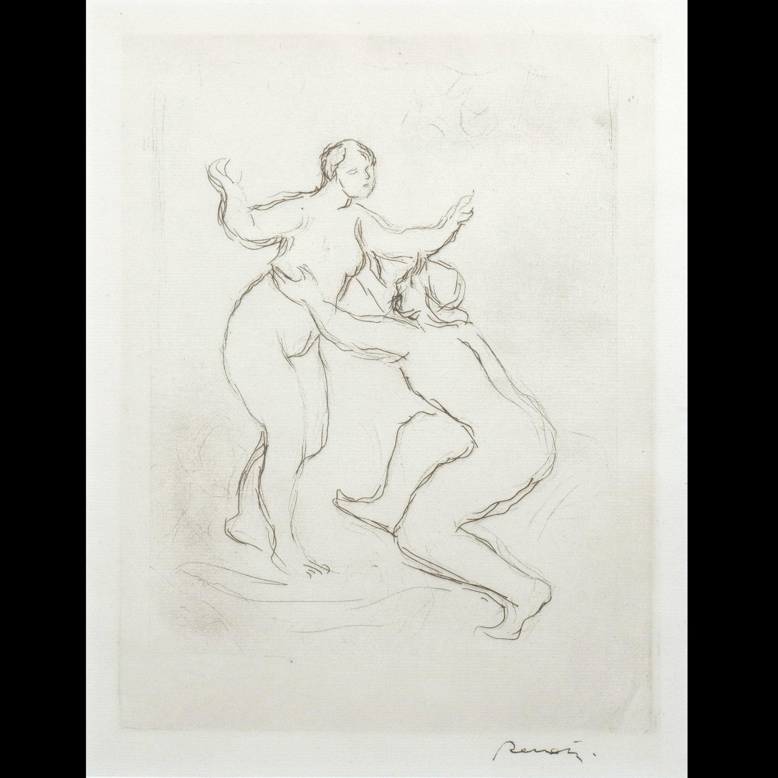 PIERRE-AUGUSTE RENOIR (1841-1919): Le Fleuve Scamandre, 1re planche, 1900 Etching on laid paper h. 10-1/4 w. 7-3/4 in. (plate) Rare proof copy of the first state of two (unknown to Delteil) before the reduction of the plate, stamped si