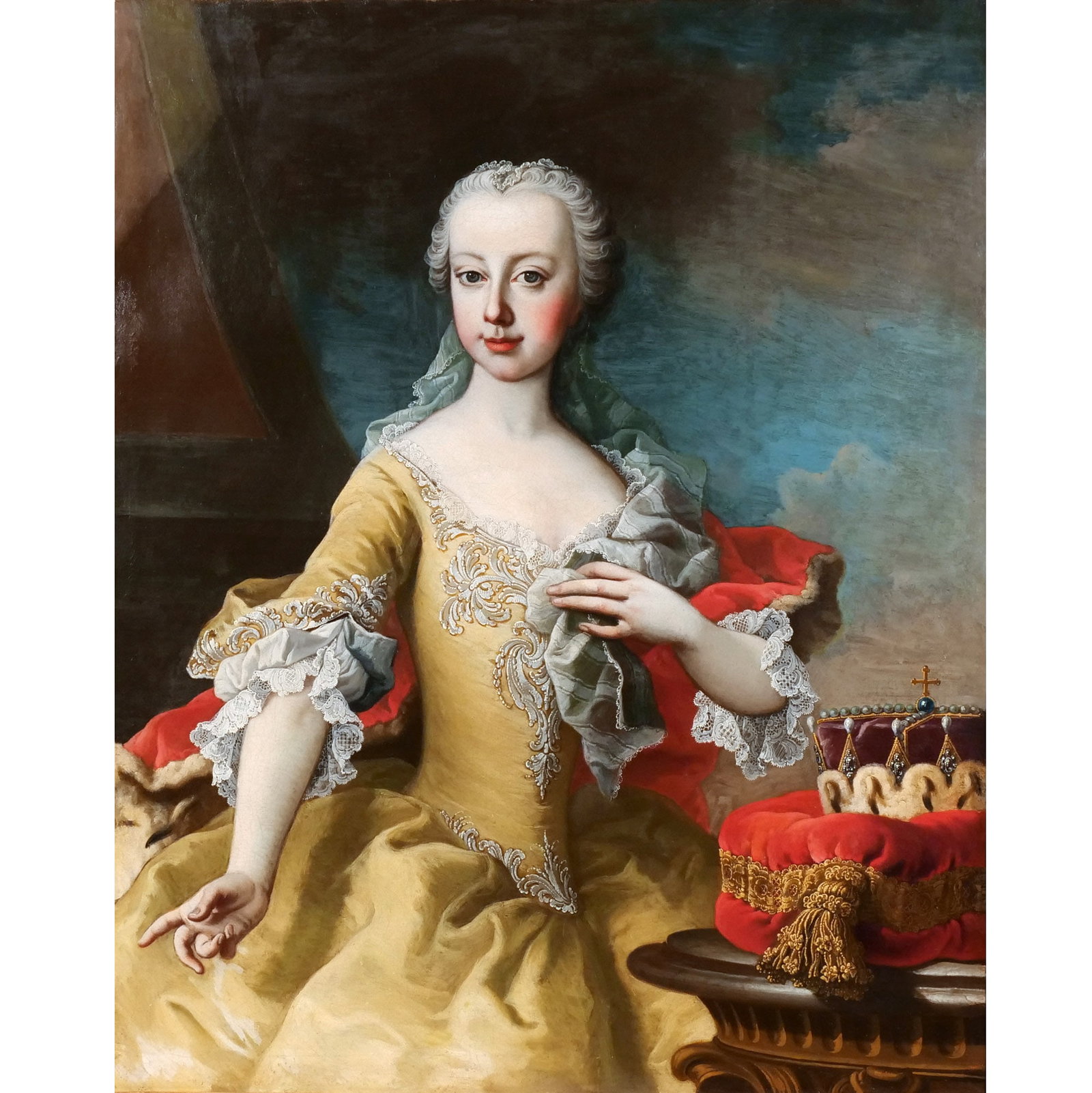 WORKSHOP of MARTIN VAN MEYTENS the YOUNGER: Portrait of a young Austrian Archduchess Oil on canvas h. 36-1/2 w. 29-1/2 in. No apparent signature, with a scan of a type-written note dated October 10, 1926, detailing the provenance (and misidenti