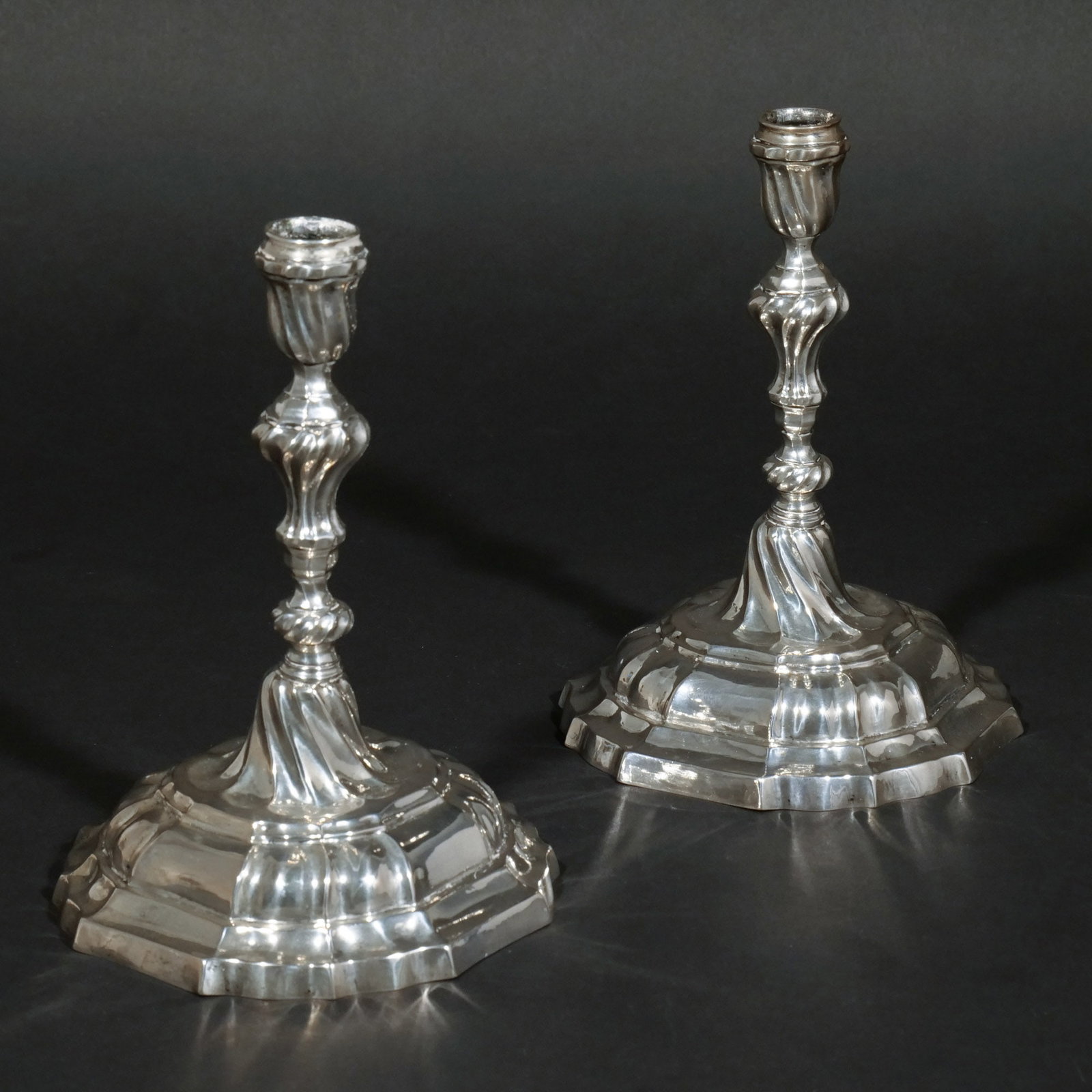 PAIR 18th C. GERMAN SILVER CANDLESTICKS - 2