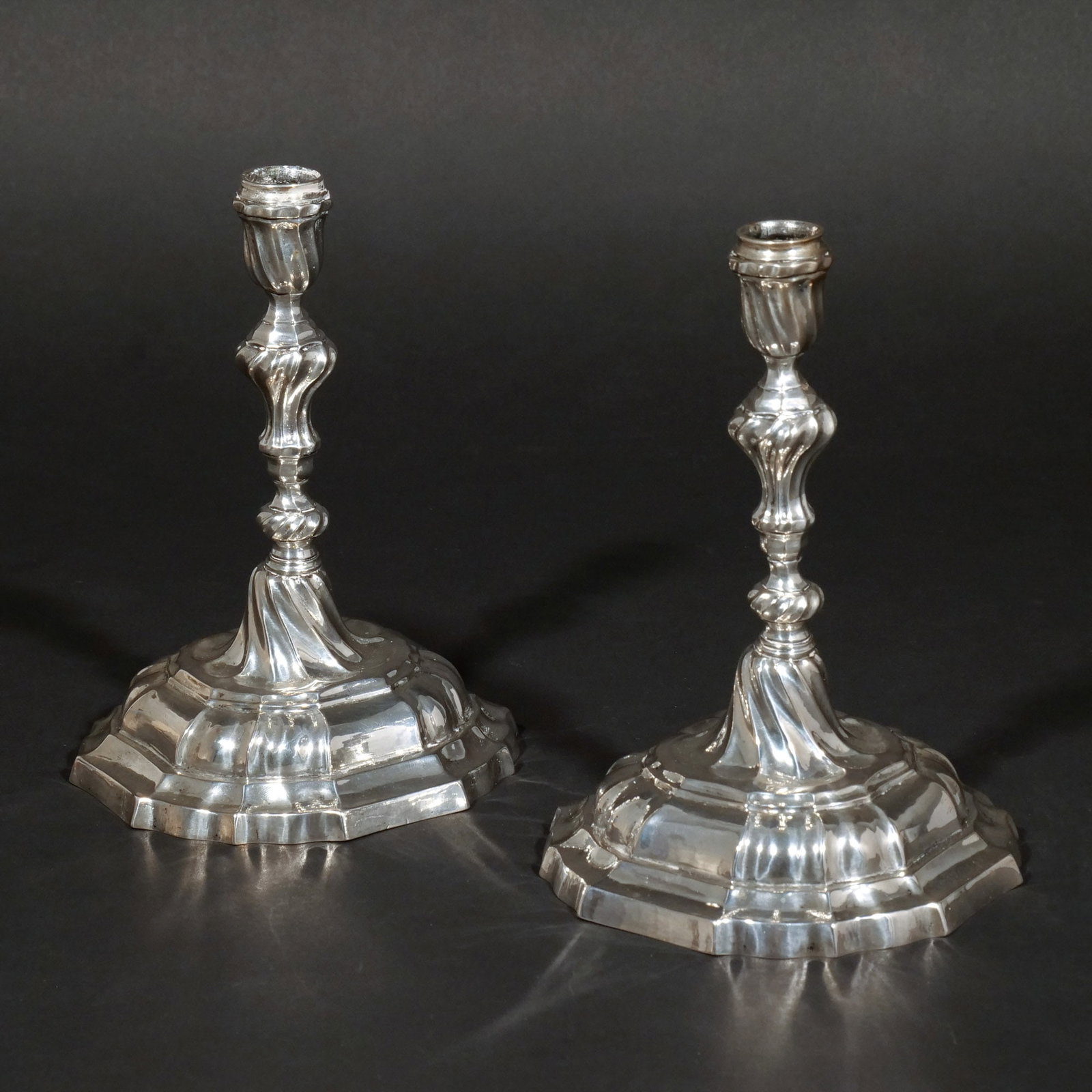 PAIR 18th C. GERMAN SILVER CANDLESTICKS - 3