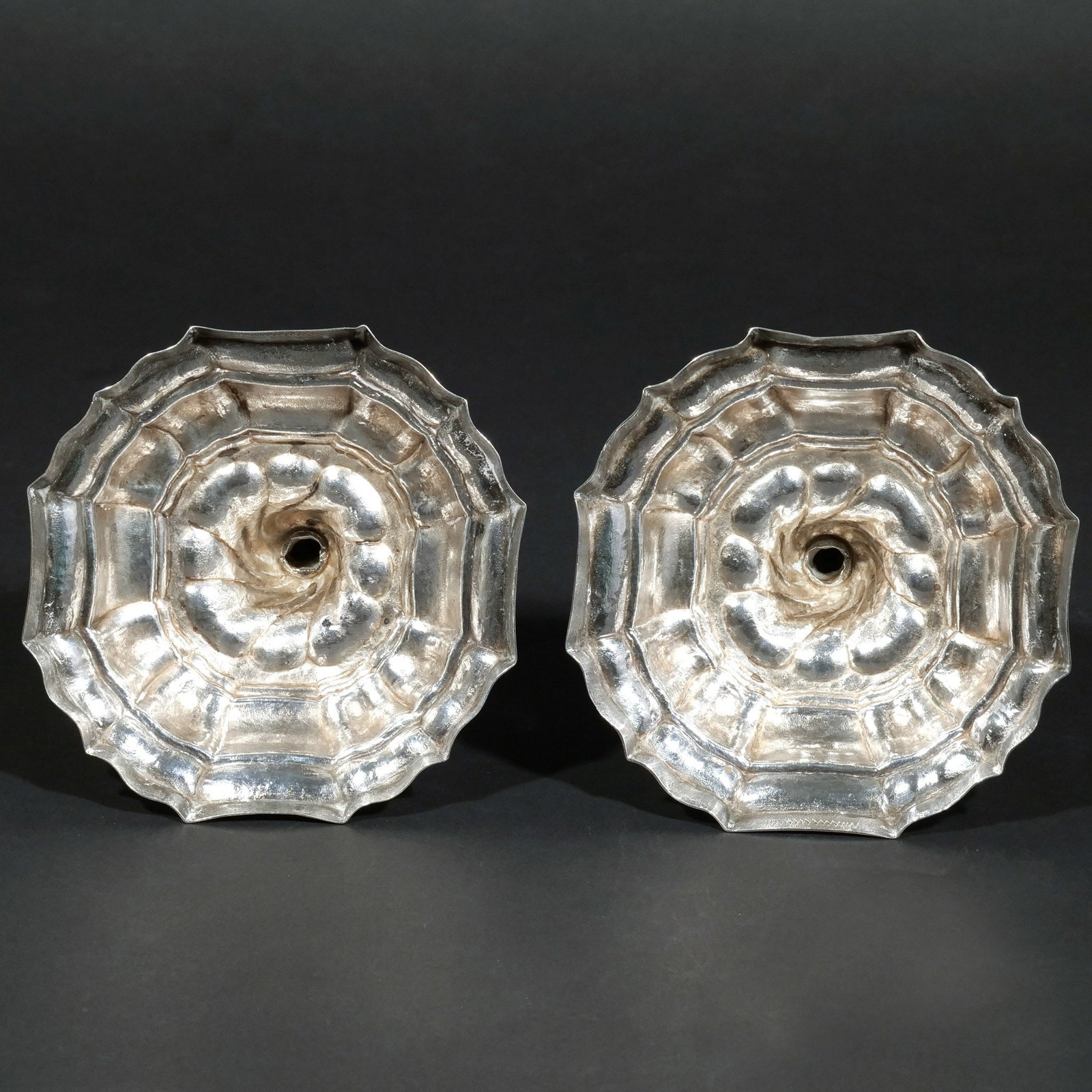 PAIR 18th C. GERMAN SILVER CANDLESTICKS - 7