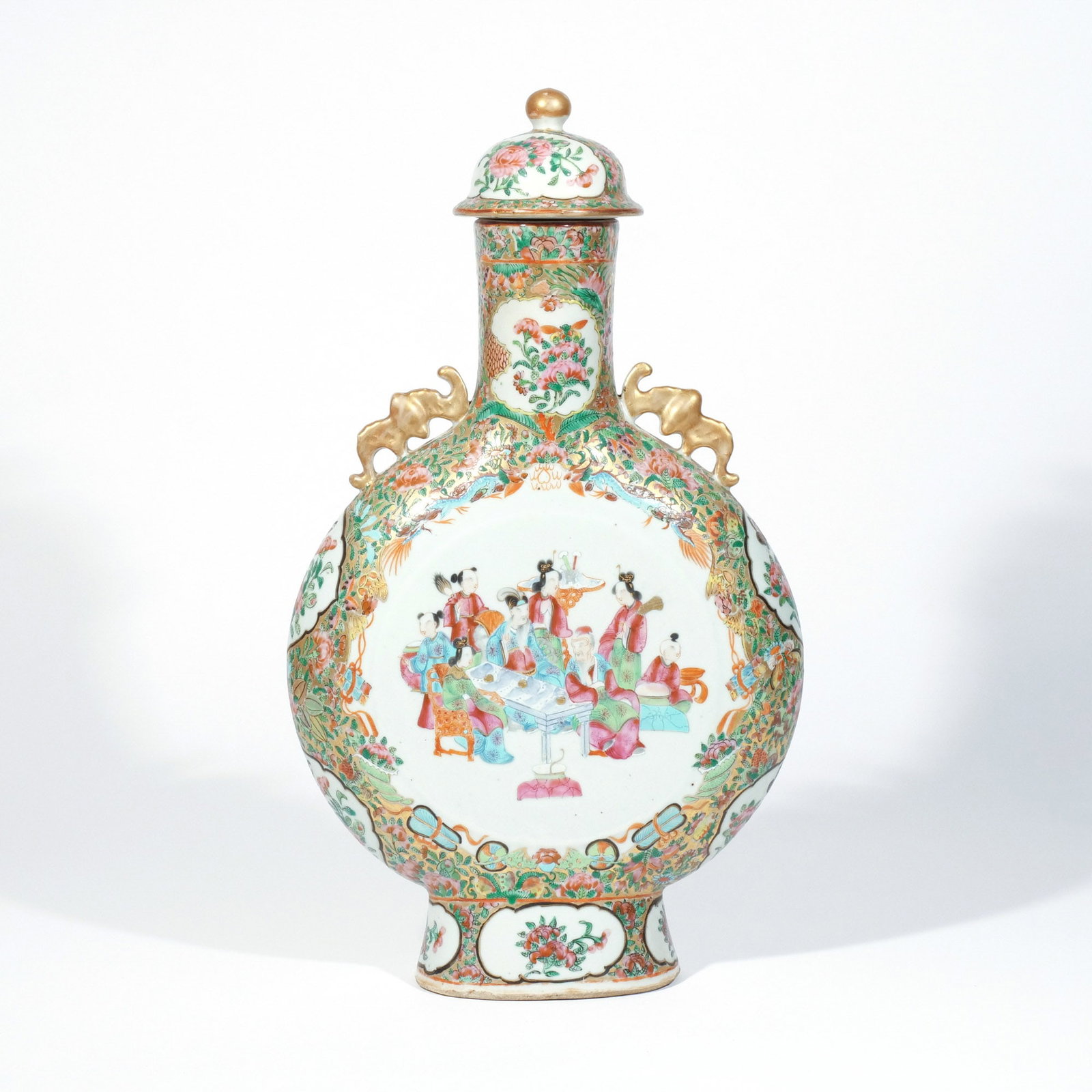 CHINESE EXPORT ROSE MEDALLION MOON FLASK (1 of 14)
