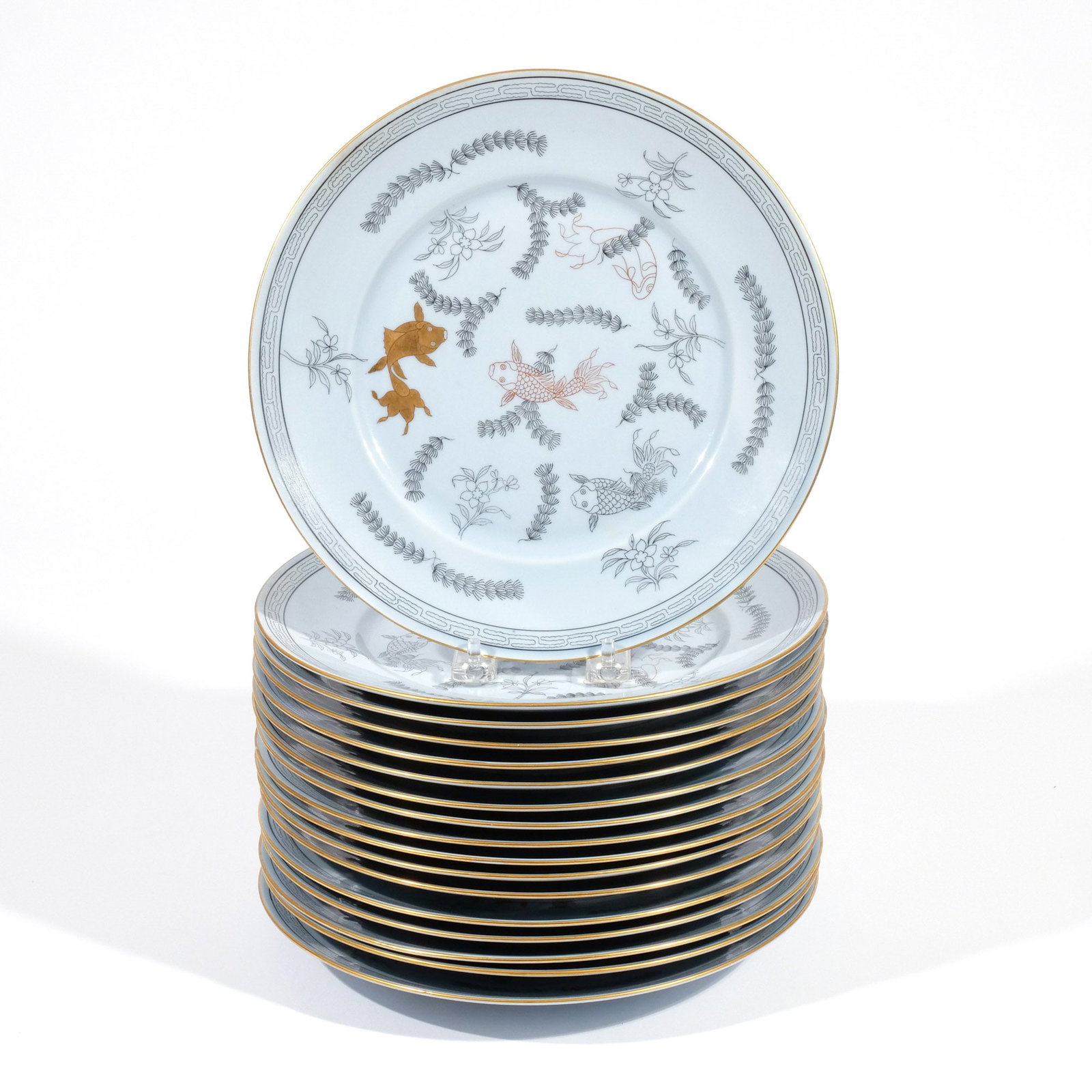 (23pc) RARE HEREND 'POISSON' FISH SET - 2