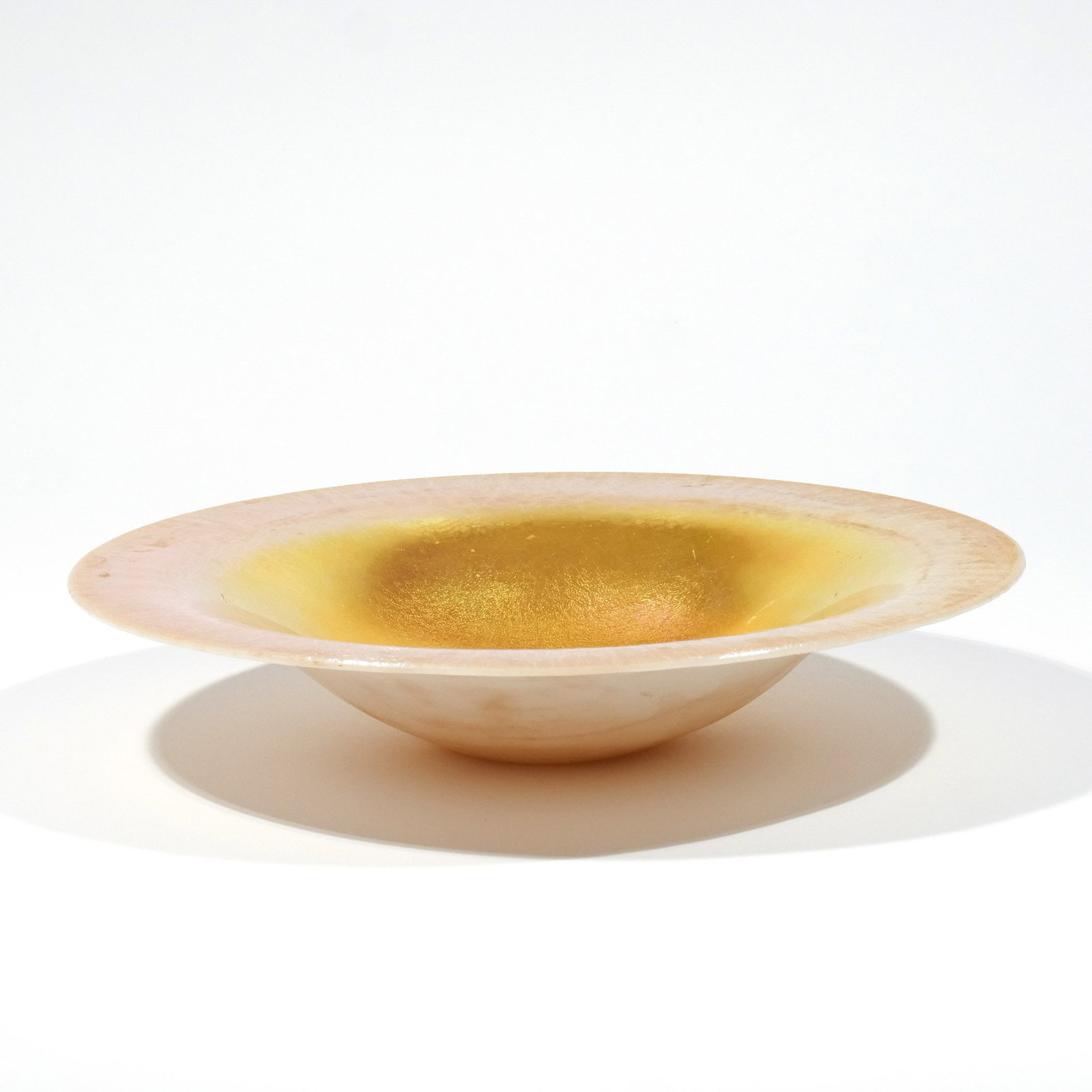 STEUBEN CALCITE/AURENE IRIDESCENT GLASS CHARGER: Onion skin rim, no apparent signature h. 2-1/4 dia. 12 in. Provenance: Descent through a prominent Greenwich, CT doctor's estate [In Situ Item] This item will not be on display in our saleroom during