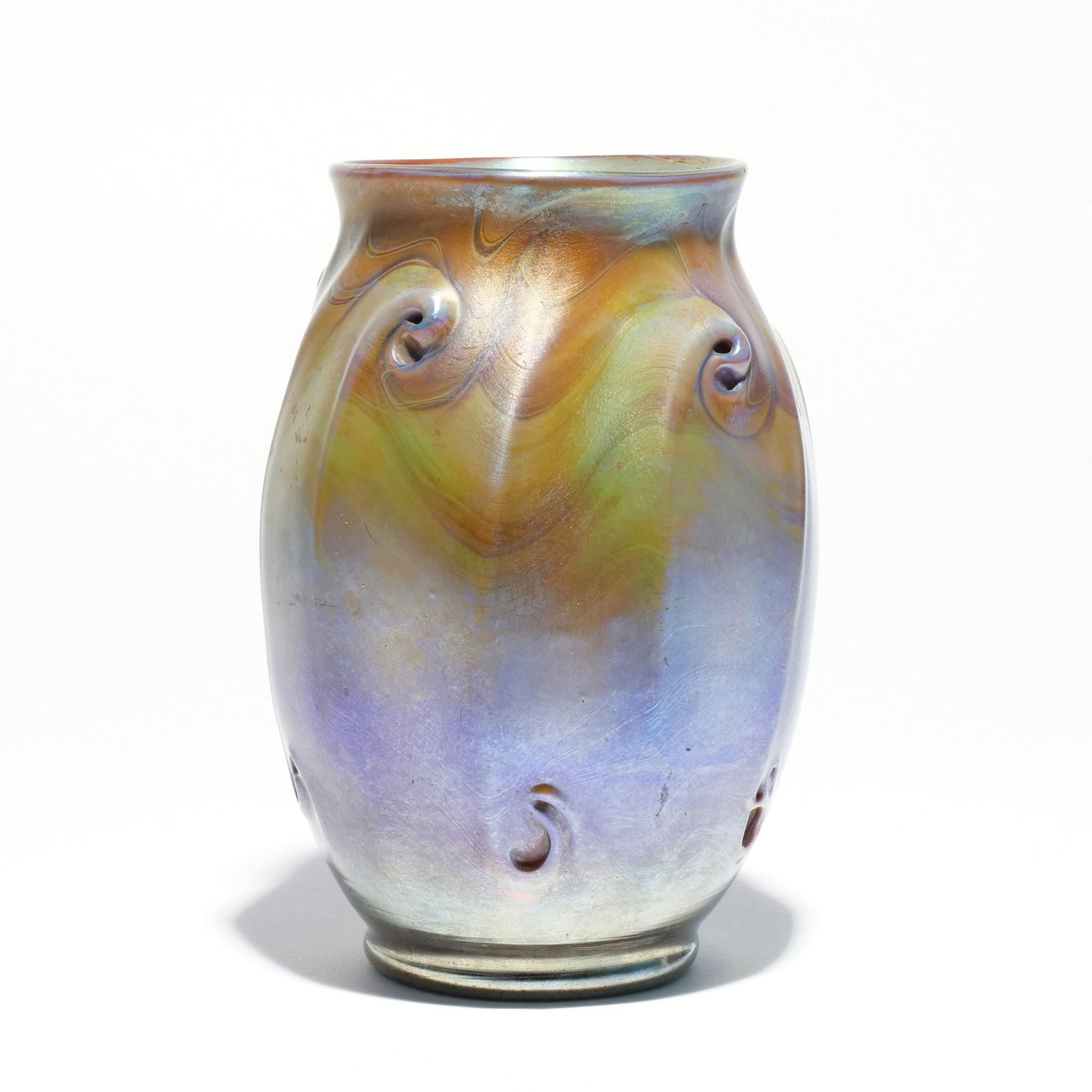 TIFFANY STUDIOS FAVRILE GLASS VASE: Early 20th century, having pig tail punts, signed with initials 'L.C.T' and numbered 'K272' h. 6-1/4 dia. 4 in. (approx.) Provenance: Consigned by gentlewoman