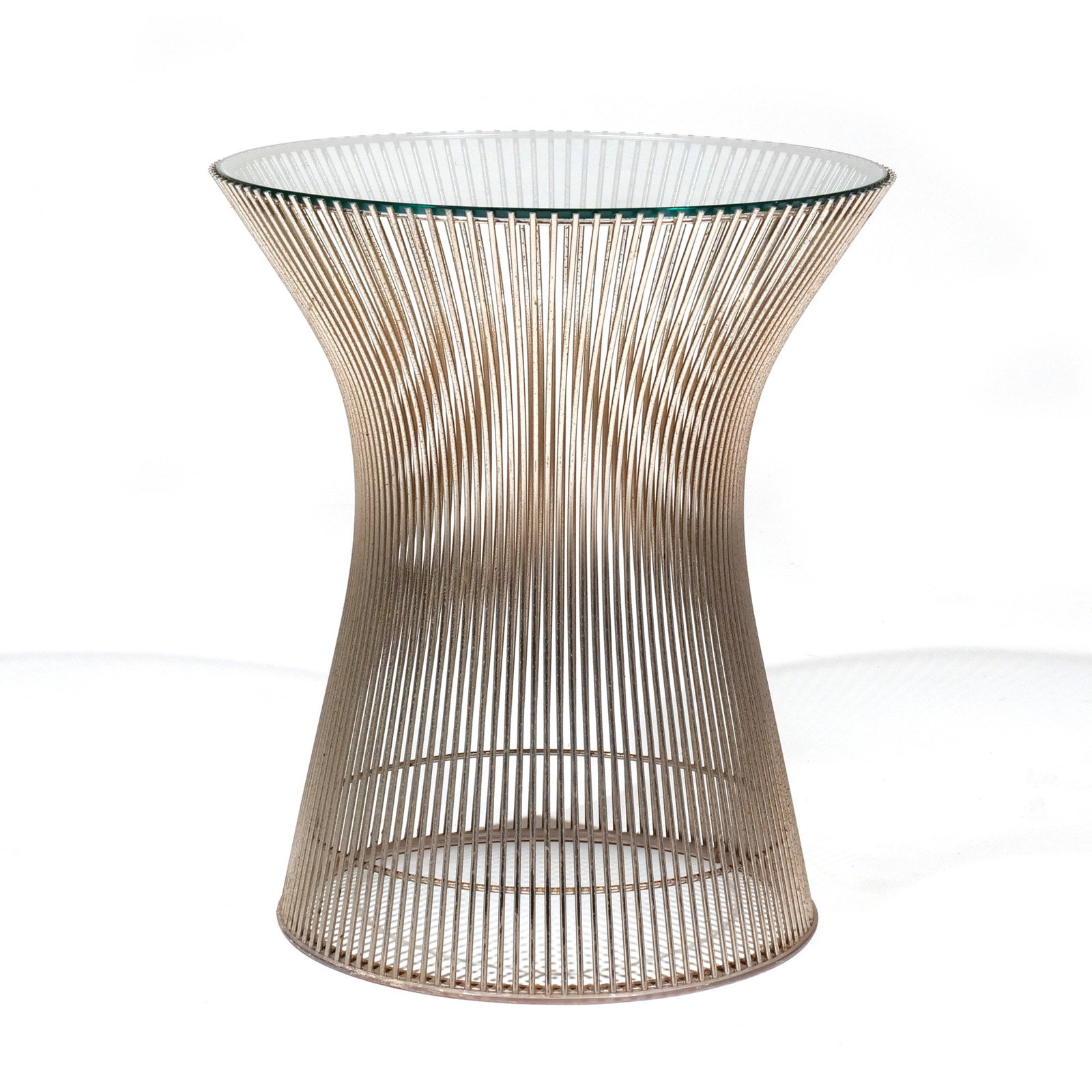 WARREN PLATNER for KNOLL SIDE TABLE: Chrome-plated steel and glass, Knoll International USA, c. 1960s-70s h. 18 w. 16 in. Provenance: The estate of Richard and Jean M. Bergstresser, owner of the Laurence McGuire House, historic