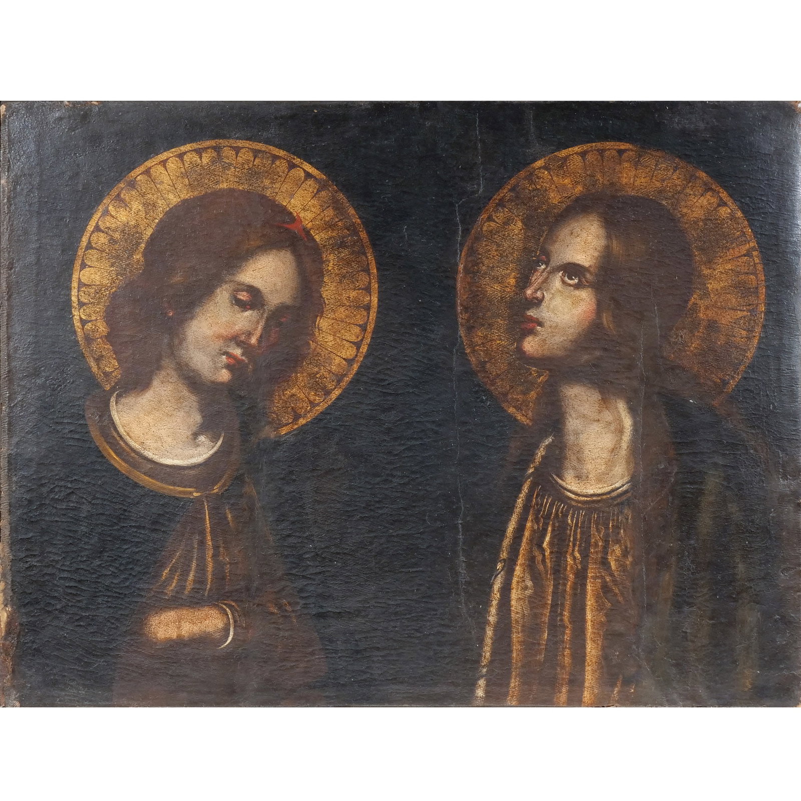 FLORENTINE SCHOOL, 16th-17th century: The Annunciation Oil on canvas h. 22 w. 28-3/4 in. A copy of a known Renaissance painting (other copies exist) overall: 22-3/4 x 29-5/8 in. (framed) Provenance: The estate of noted artist and author