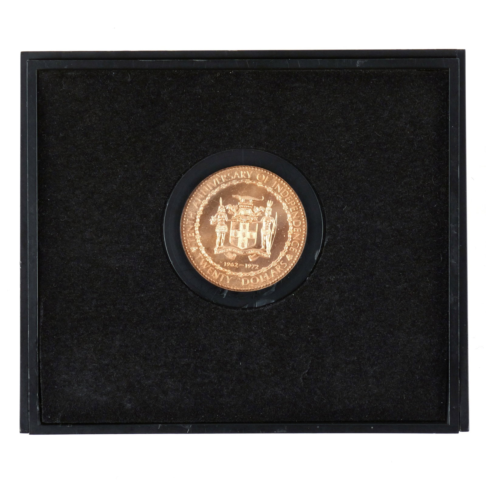 1972 JAMAICA $20 GOLD COIN: Proof edition issued in honor of Jamaica's independence, in original box Provenance: Descended through the estate of U.S. Ambassador James C. H. Bonbright, Washington, DC