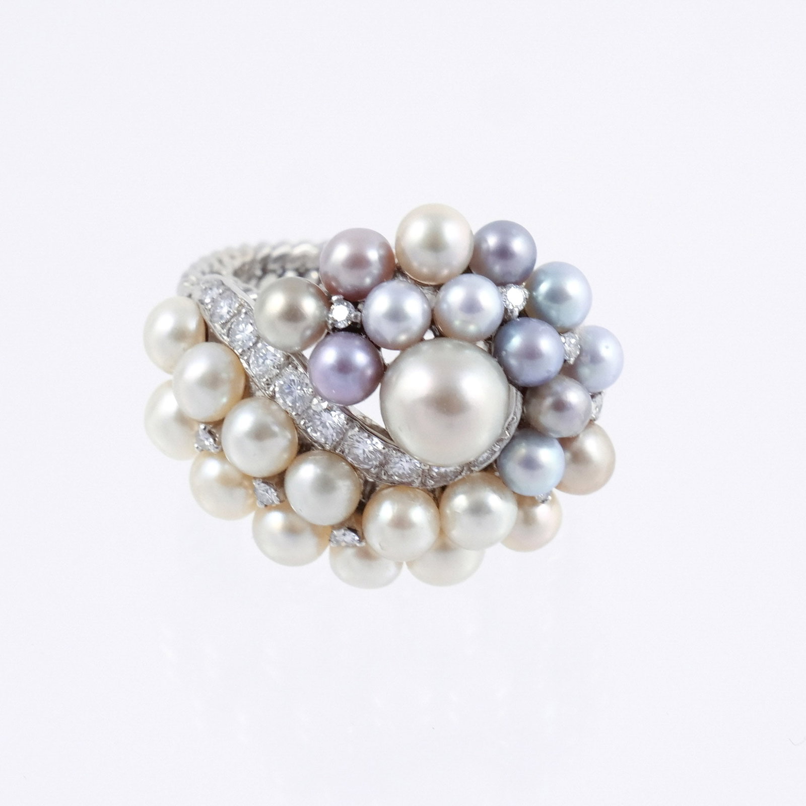 9K WHITE GOLD, COLORED PEARL, and DIAMOND RING (1 of 6)