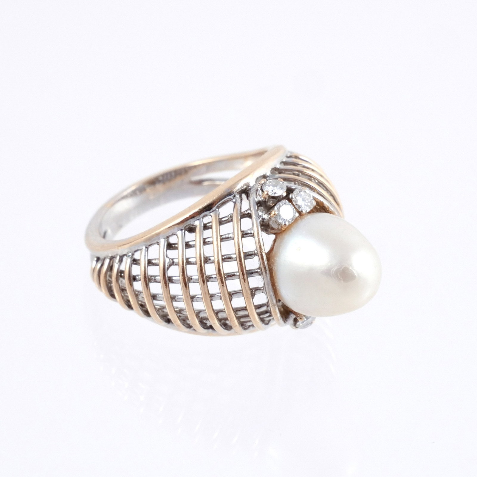 14K WHITE & ROSE GOLD, DIAMOND, and PEARL RING (1 of 5)