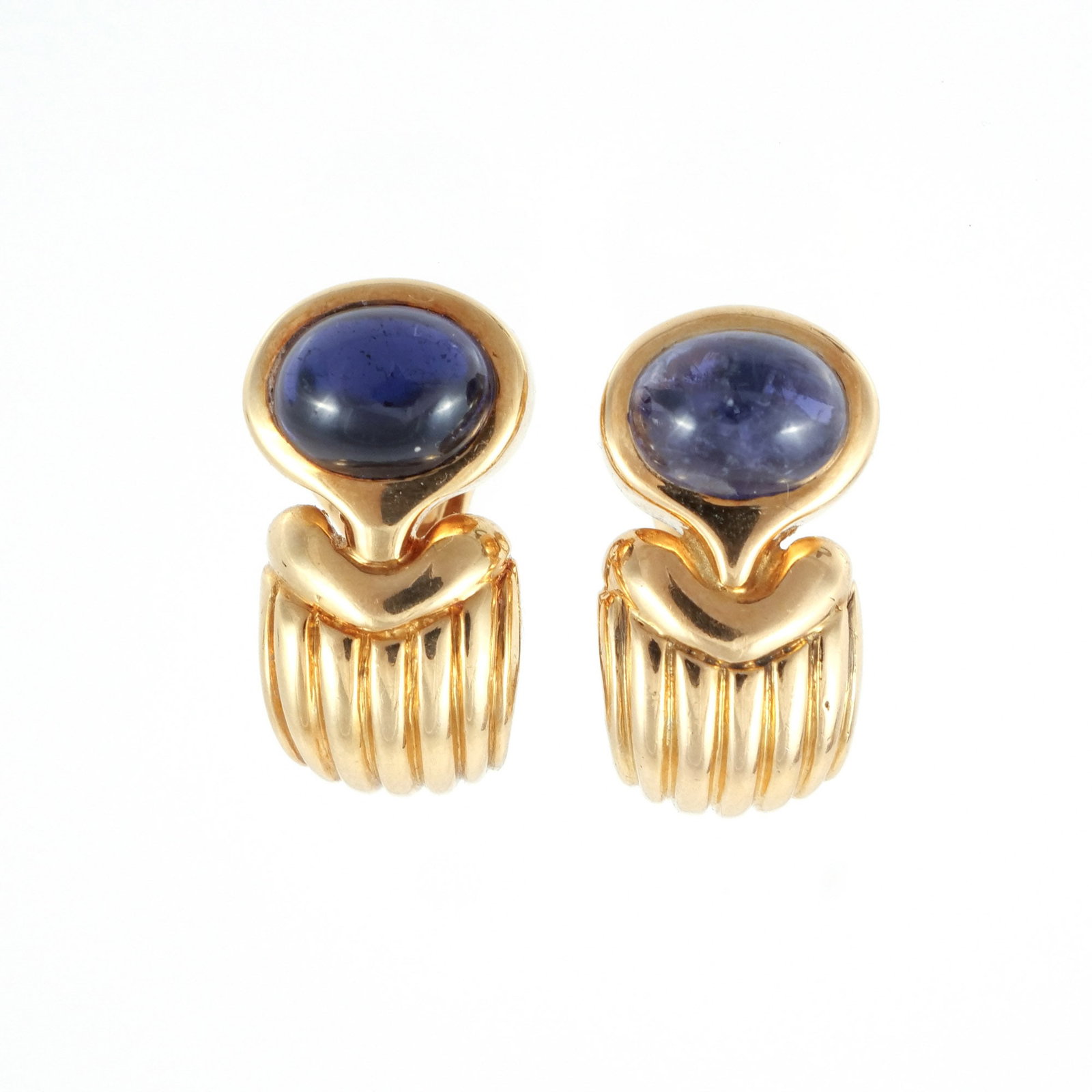 18K GOLD & BLUE CABOCHON GEMSTONE EAR CLIPS (1 of 8)