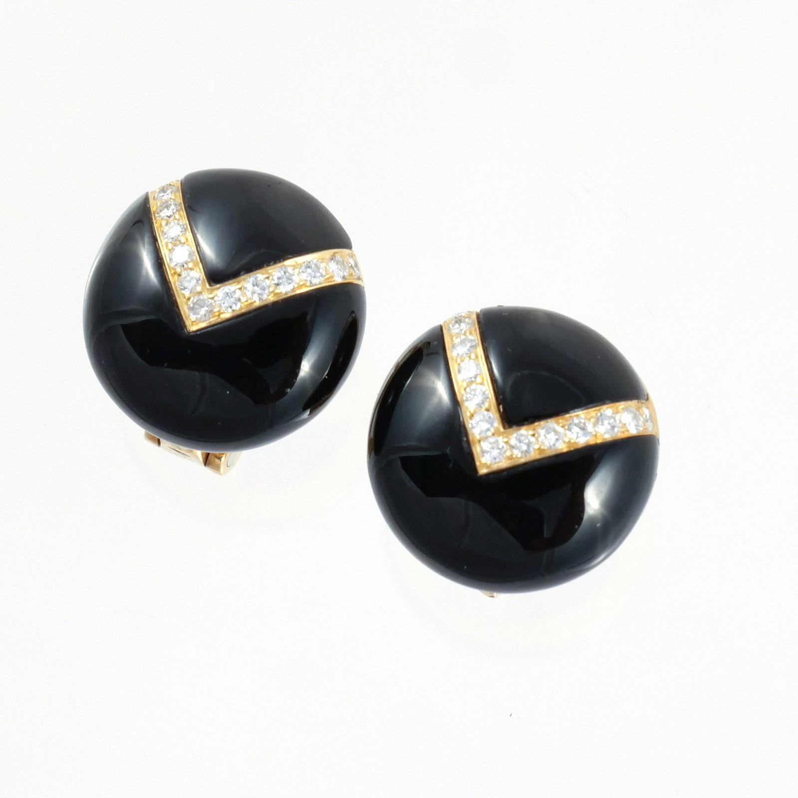 PAIR of 18K GOLD, ONYX, & DIAMOND EARRINGS (1 of 8)