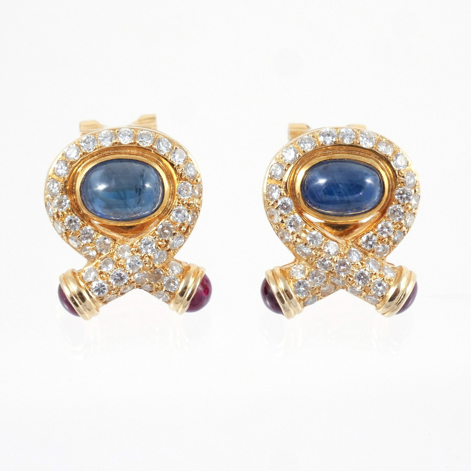 PAIR 14K GOLD, DIAMOND, SAPPHIRE, & RUBY EARRINGS (1 of 9)