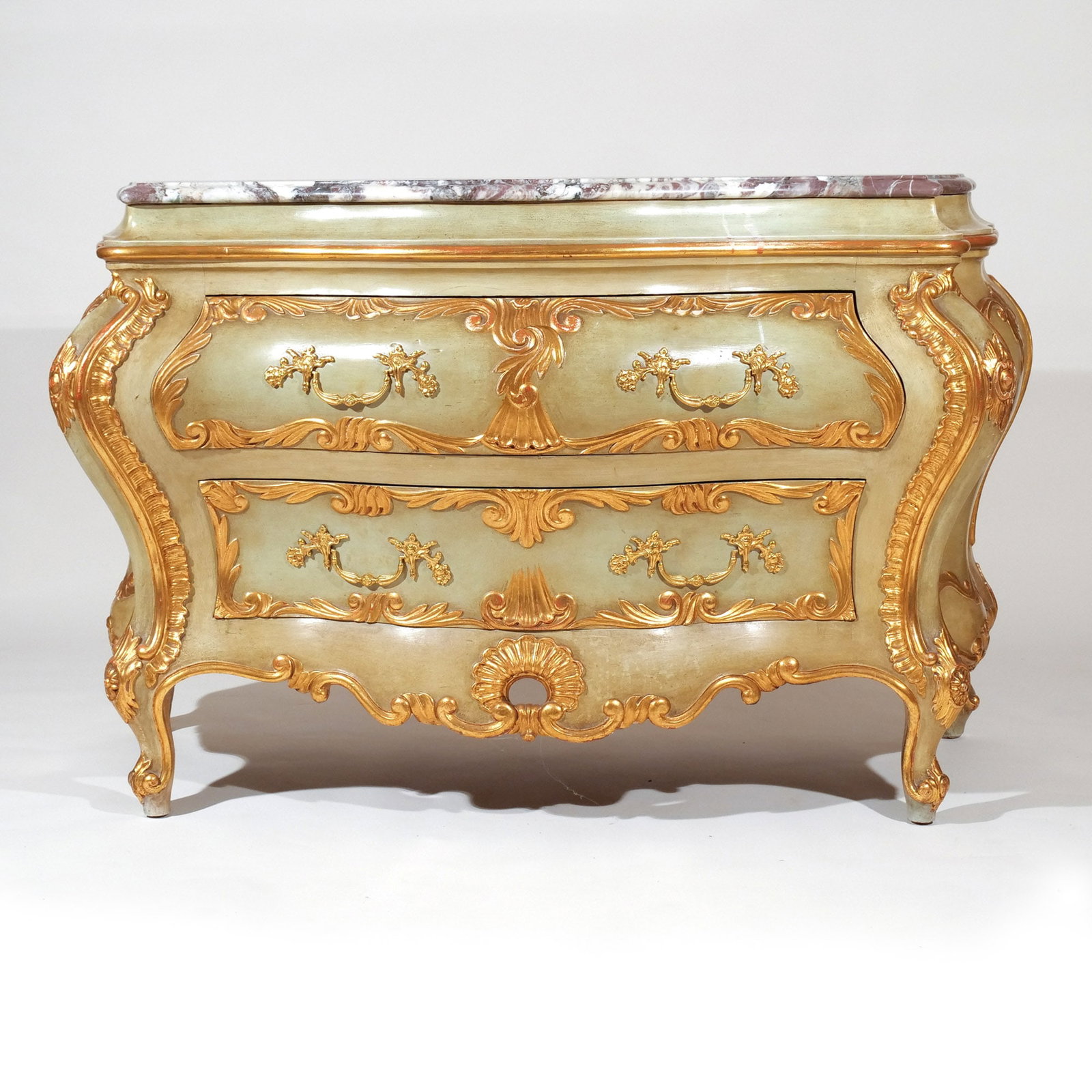 LOUIS XV-STYLE BOMBE MARBLE-TOP COMMODE (1 of 16)