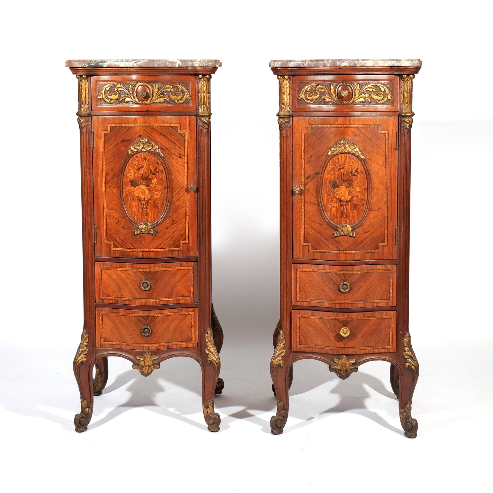 PAIR of FRENCH MARQUETRY CHIFFONIER CABINETS (1 of 14)