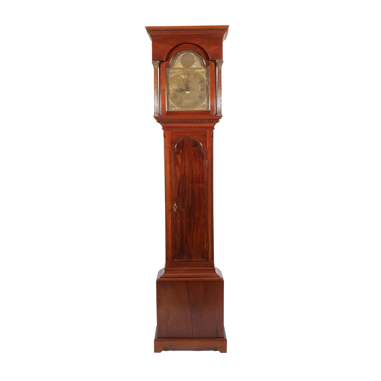 ENGLISH MAHOGANY TALL CASE CLOCK of SMALL SIZE: c. 1780, movement by Thomas Comley of Whitby, England h. 84 w. 20 d. 10 in. Provenance: Landmark Hoyt Homestead, Pound Ridge, NY [In Situ Item] This item will not be on display in our saleroom during